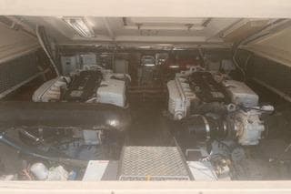 Engine room of 2008 Albemarle 360 Express Fisherman with dual engines.