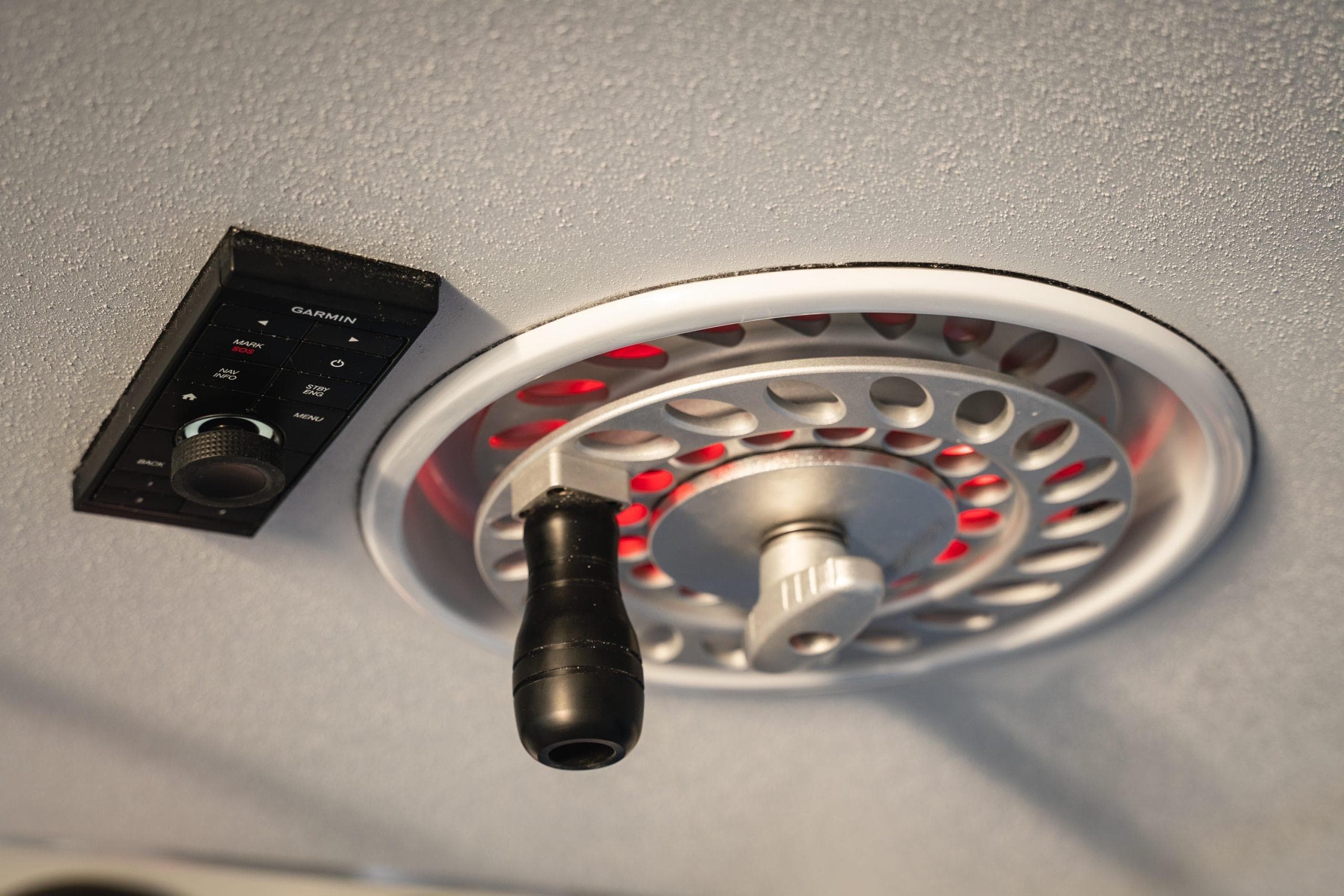 Control panel and vent in 2026 Barker Boatworks 40HPC boat interior.