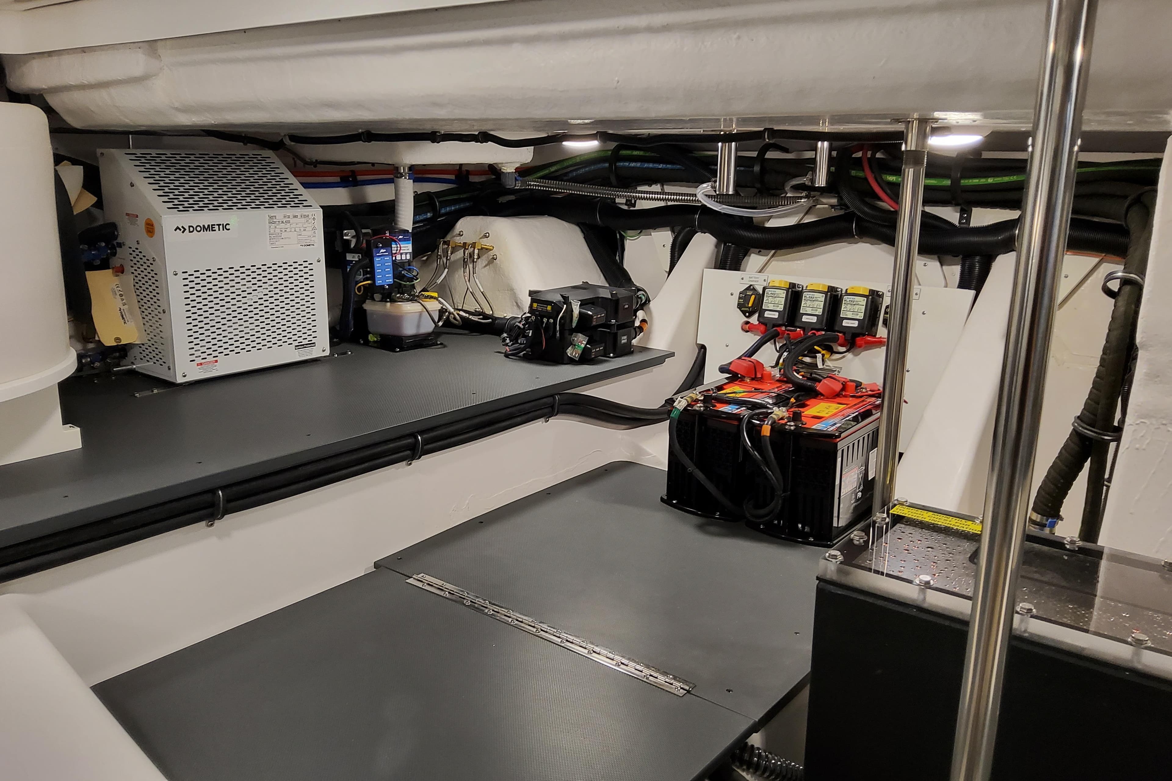 Engine room of 2026 Formula 500 Super Sport Crossover with advanced equipment and battery setup.