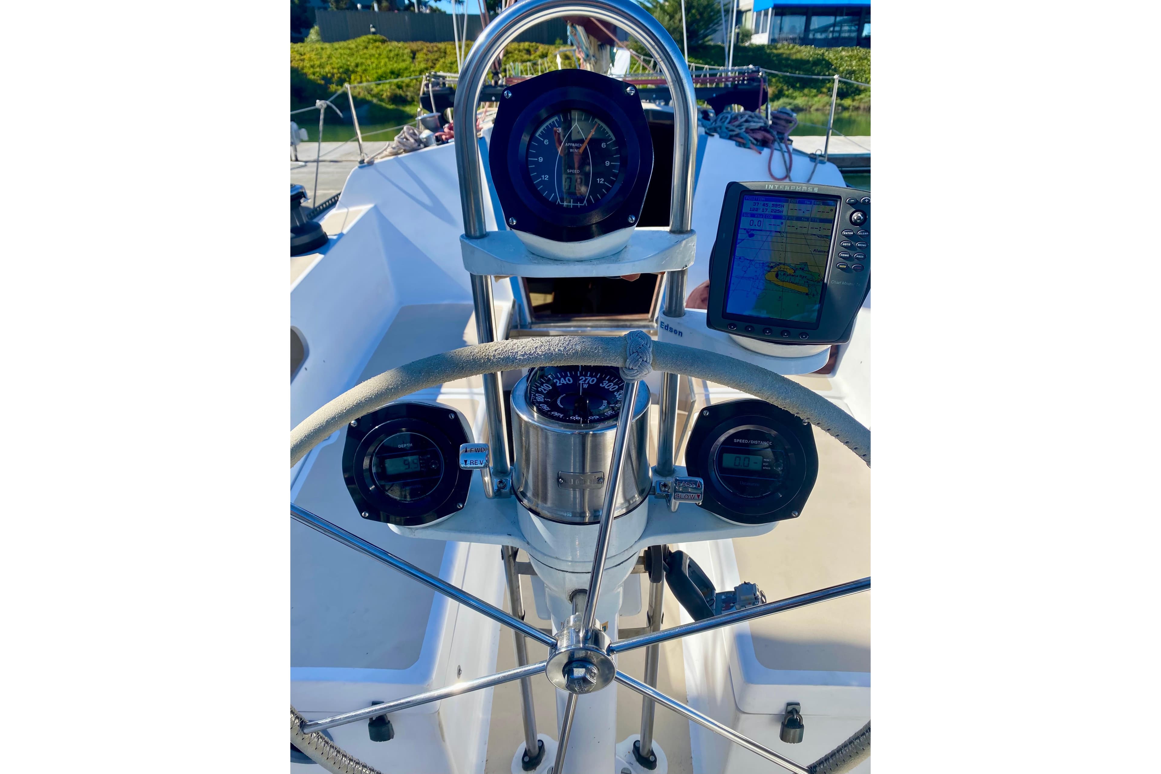 Helm with Nav Instruments, GPS Plotter