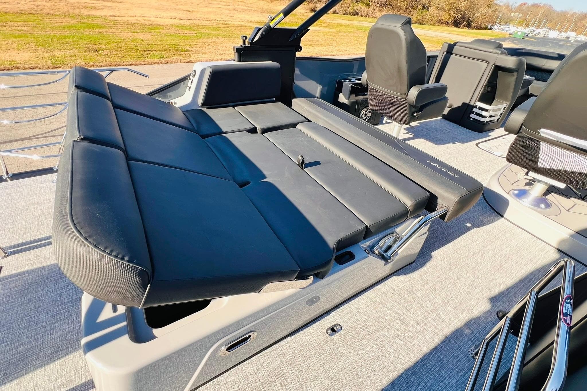 2026 Harris Grand Mariner 230 boat interior with luxurious seating and modern design.