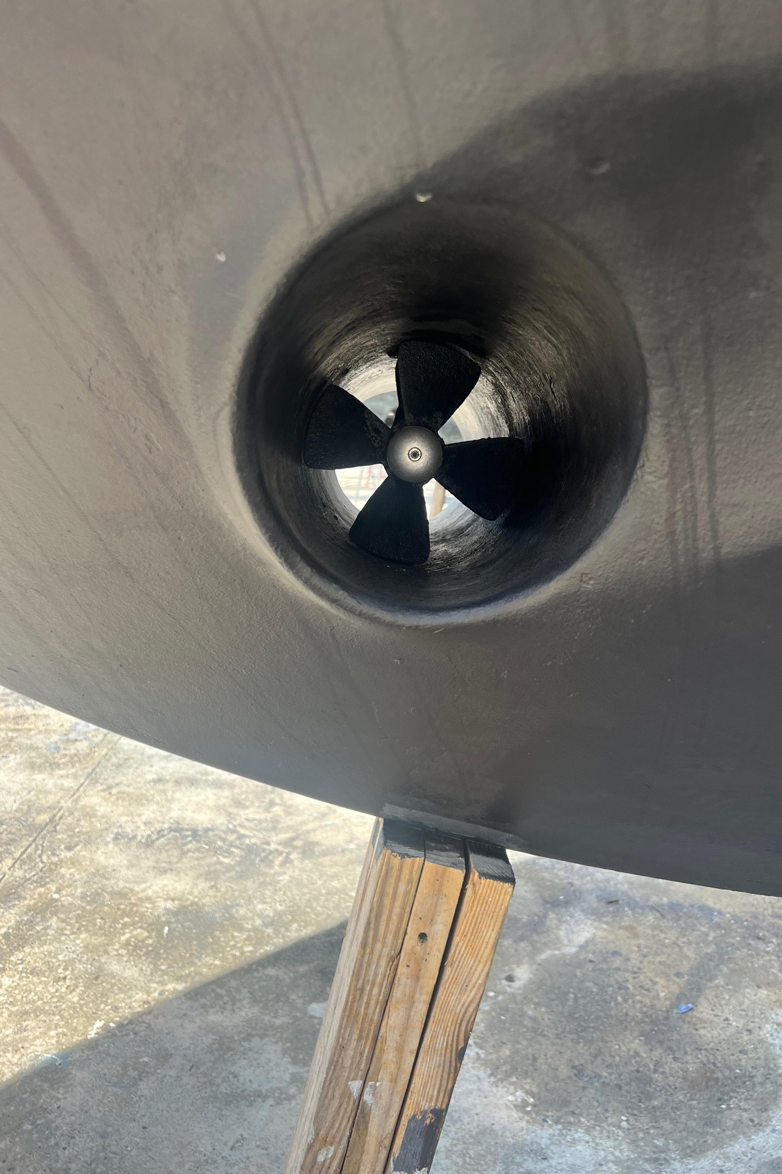 Bow thruster of 2008 Riviera 4700 Sport Yacht on display.