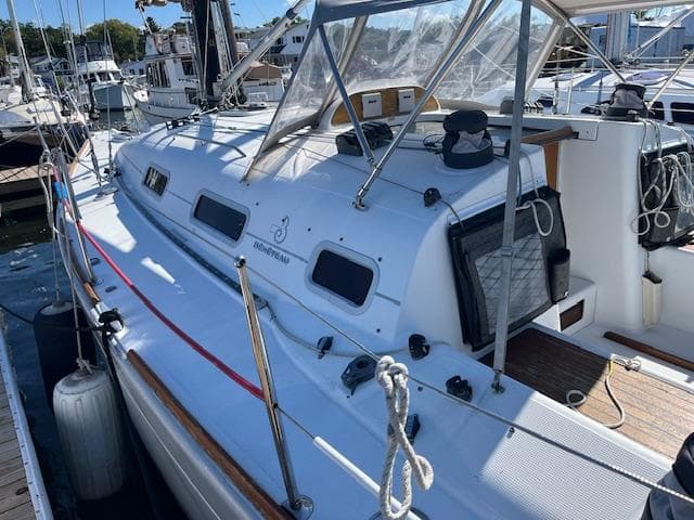 2007 Beneteau First 36.7 sailboat docked, featuring sleek design and modern rigging.