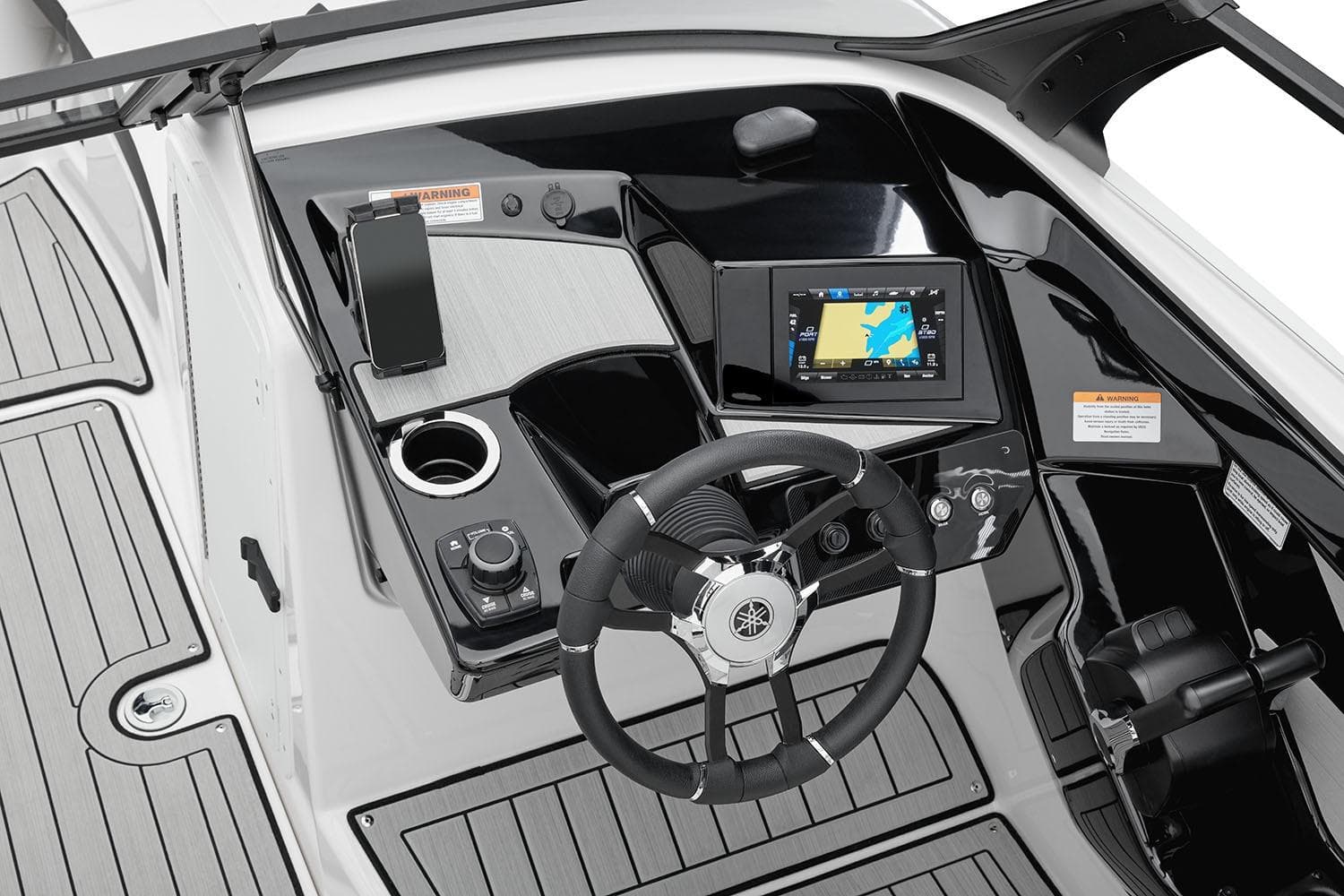 Manufacturer Provided Image: 2026 Yamaha Boats 222S dashboard with steering wheel, touchscreen display, and control panel.