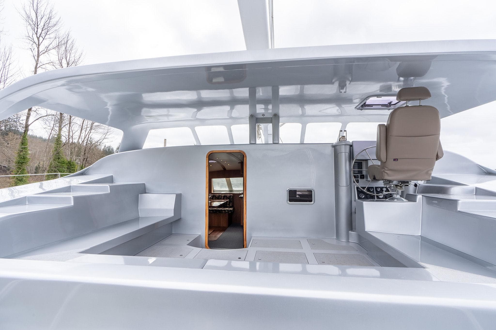 Shuttleworth 52 AeroRig 2025 yacht interior with modern helm and sleek design.