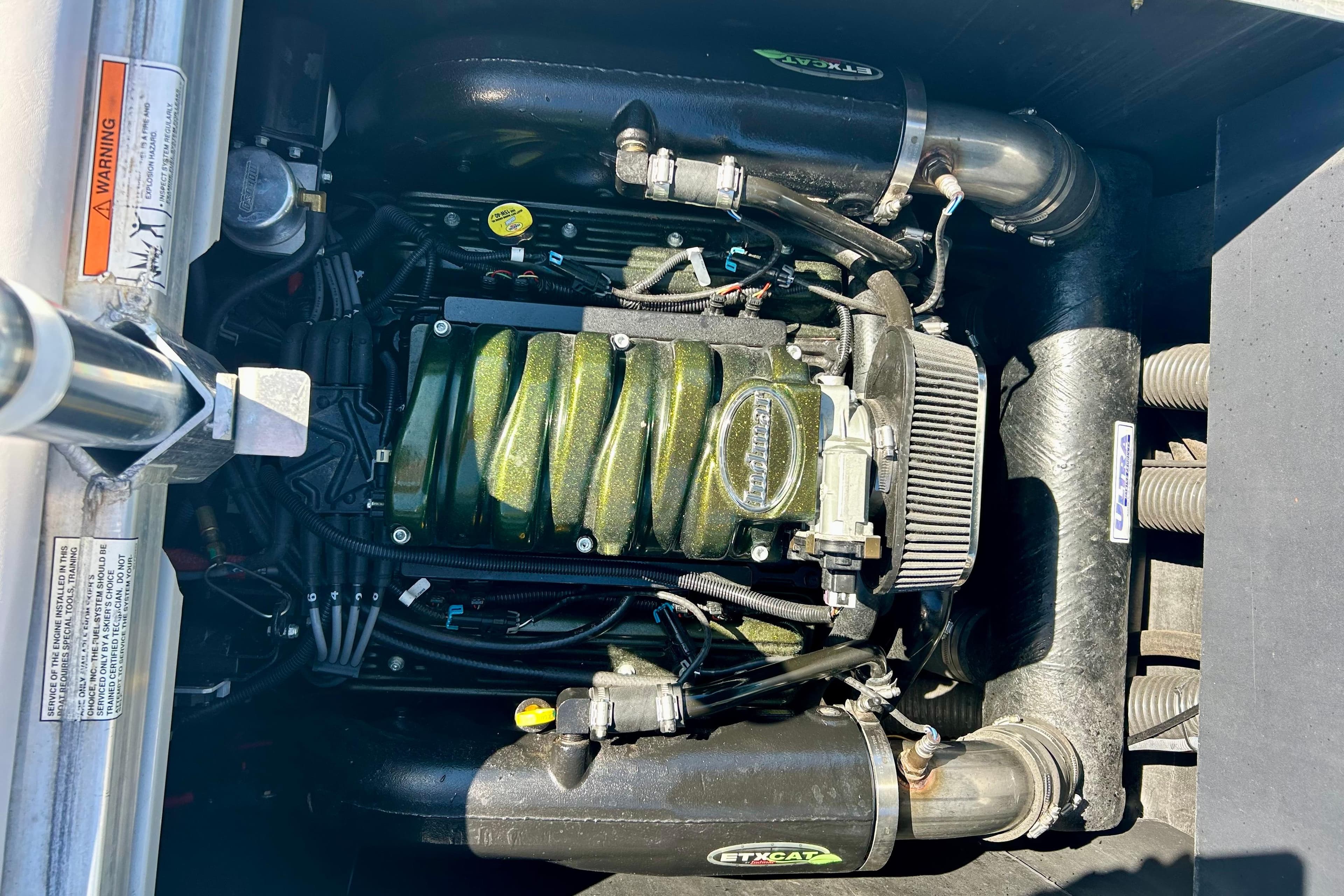 2012 Moomba Mojo 2.5 engine compartment with ETXCAT components and detailed wiring.