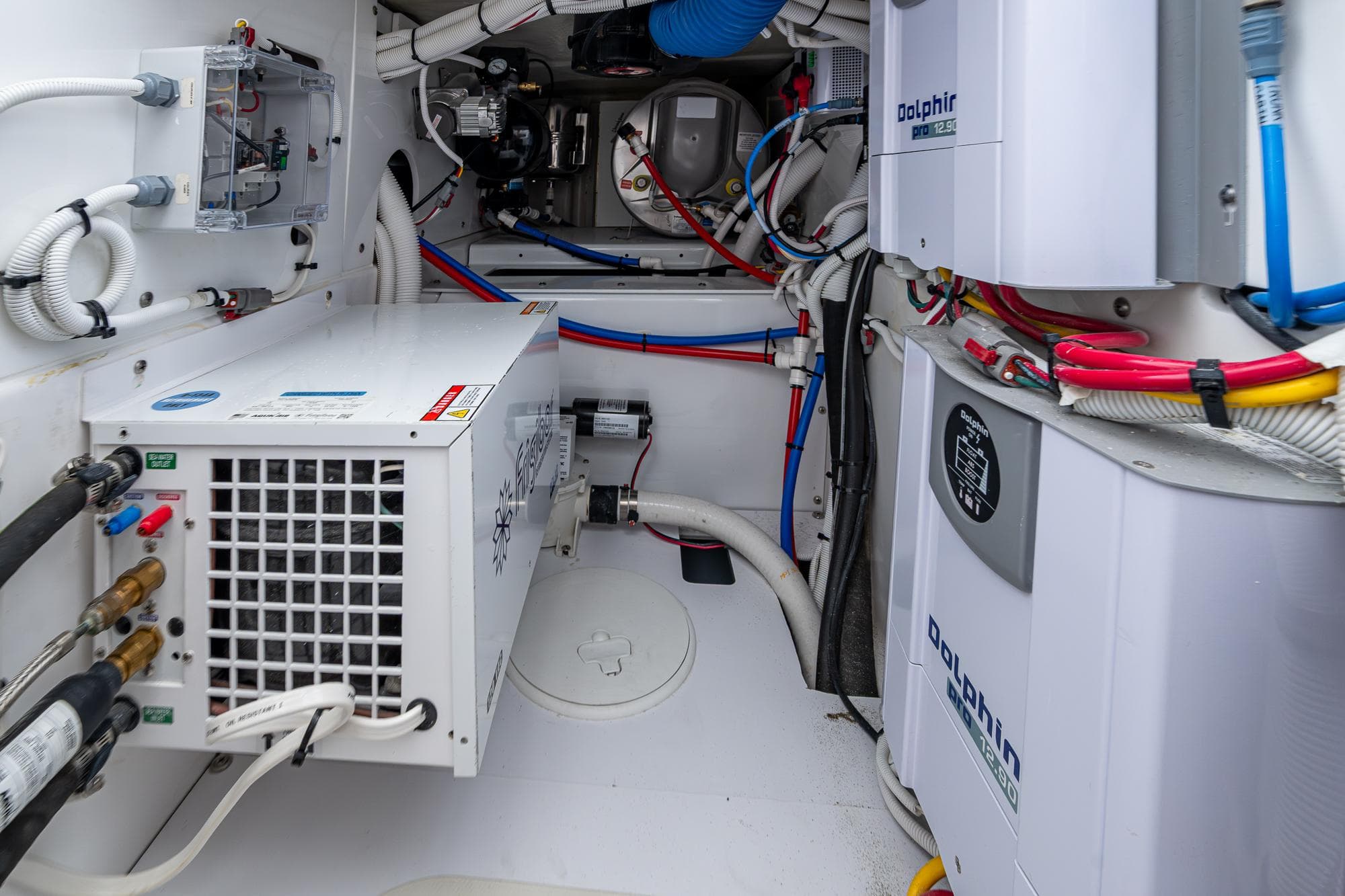 Engine room of 2025 HCB 48 Campeon with advanced electrical systems and wiring.