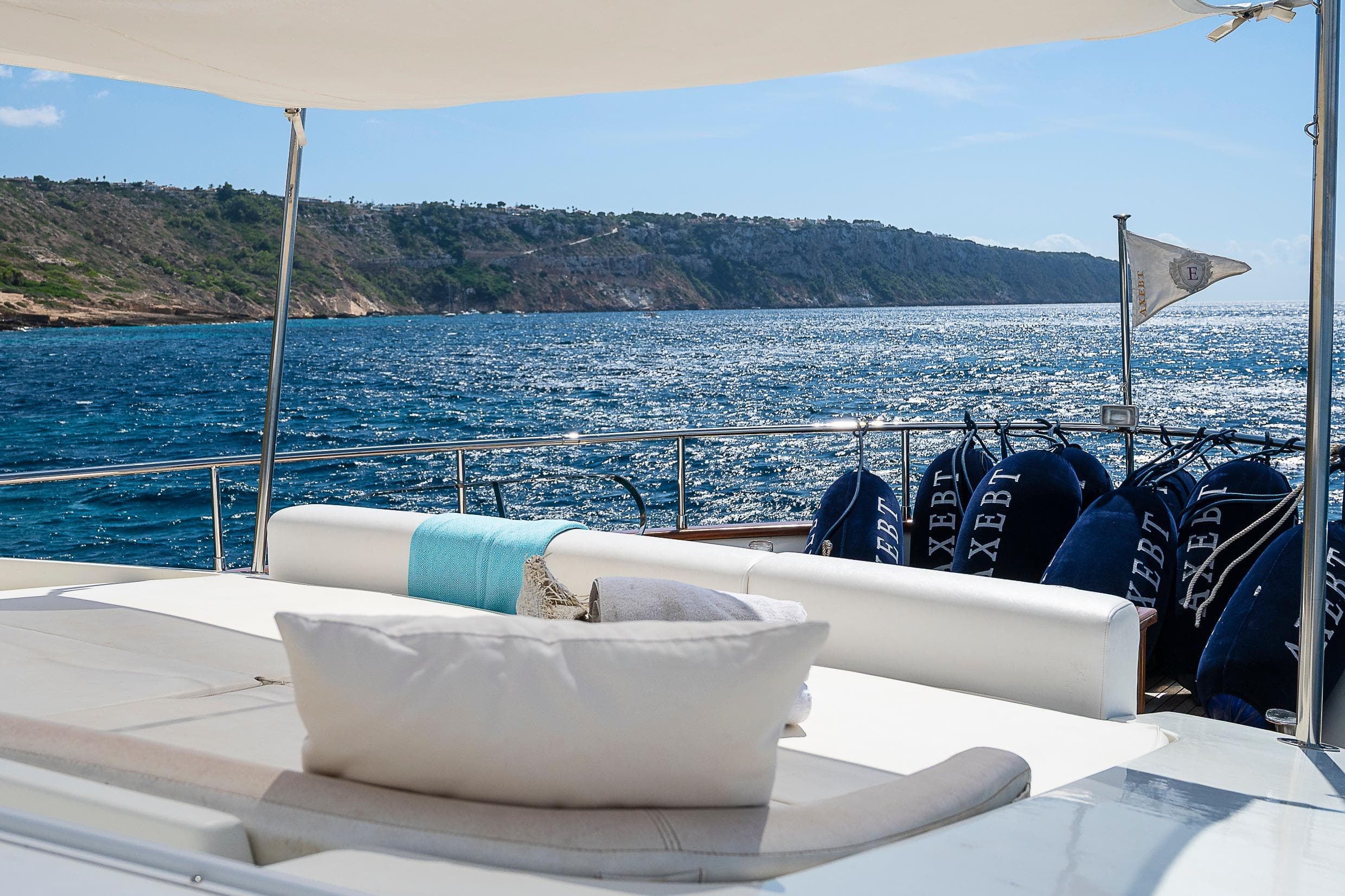 Luxurious Sanlorenzo 82 yacht deck with ocean view, 1997 model.