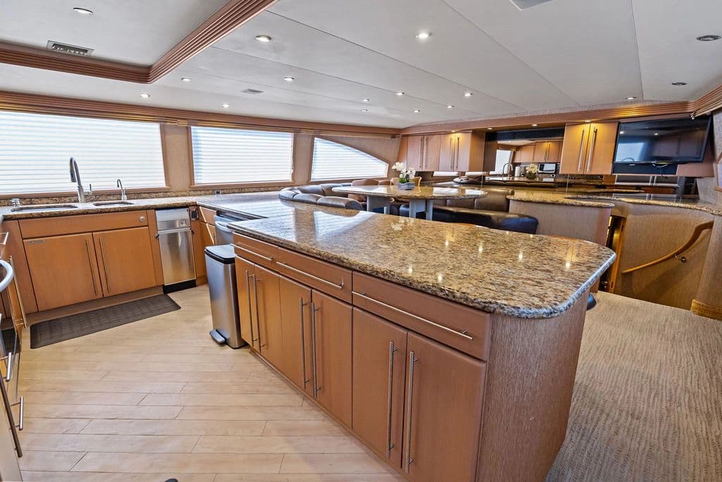 Luxurious kitchen on a 1999 Westport 112 yacht.