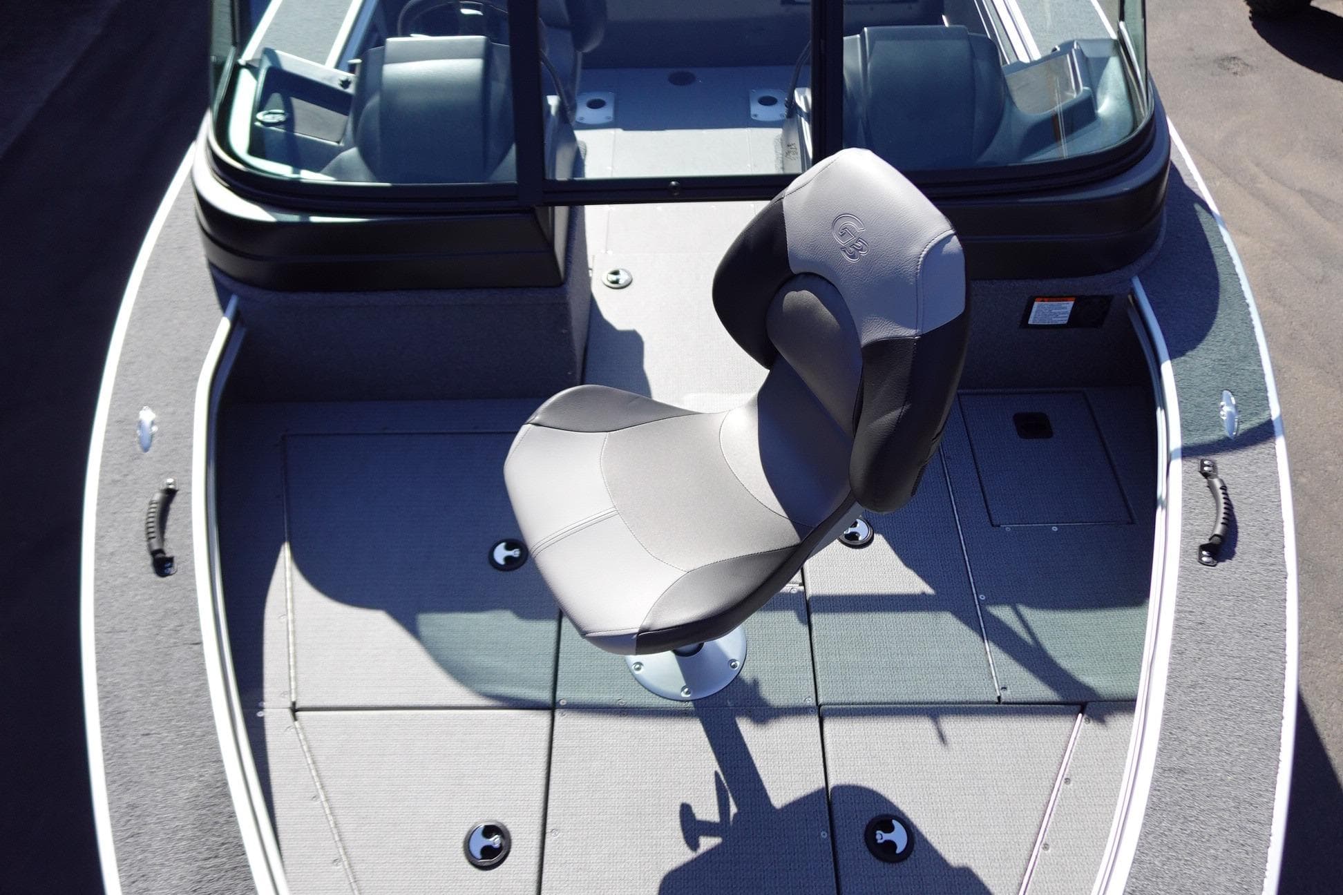 2025 G3 Angler V1750SF boat with swivel seat on deck.