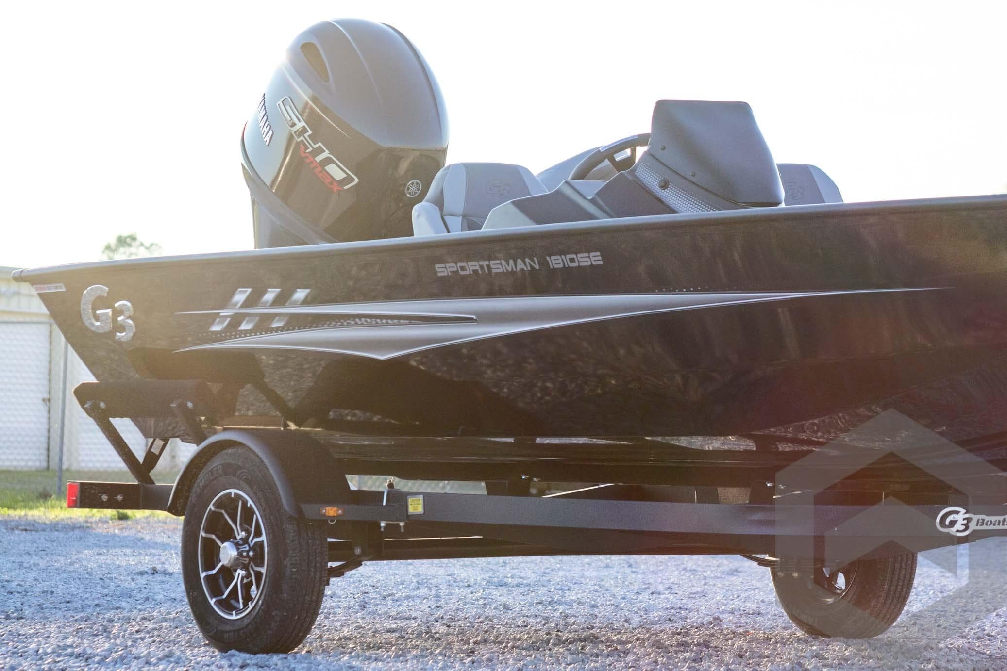 2026 G3 Sportsman 1810 SE boat on trailer, side view, outdoors.