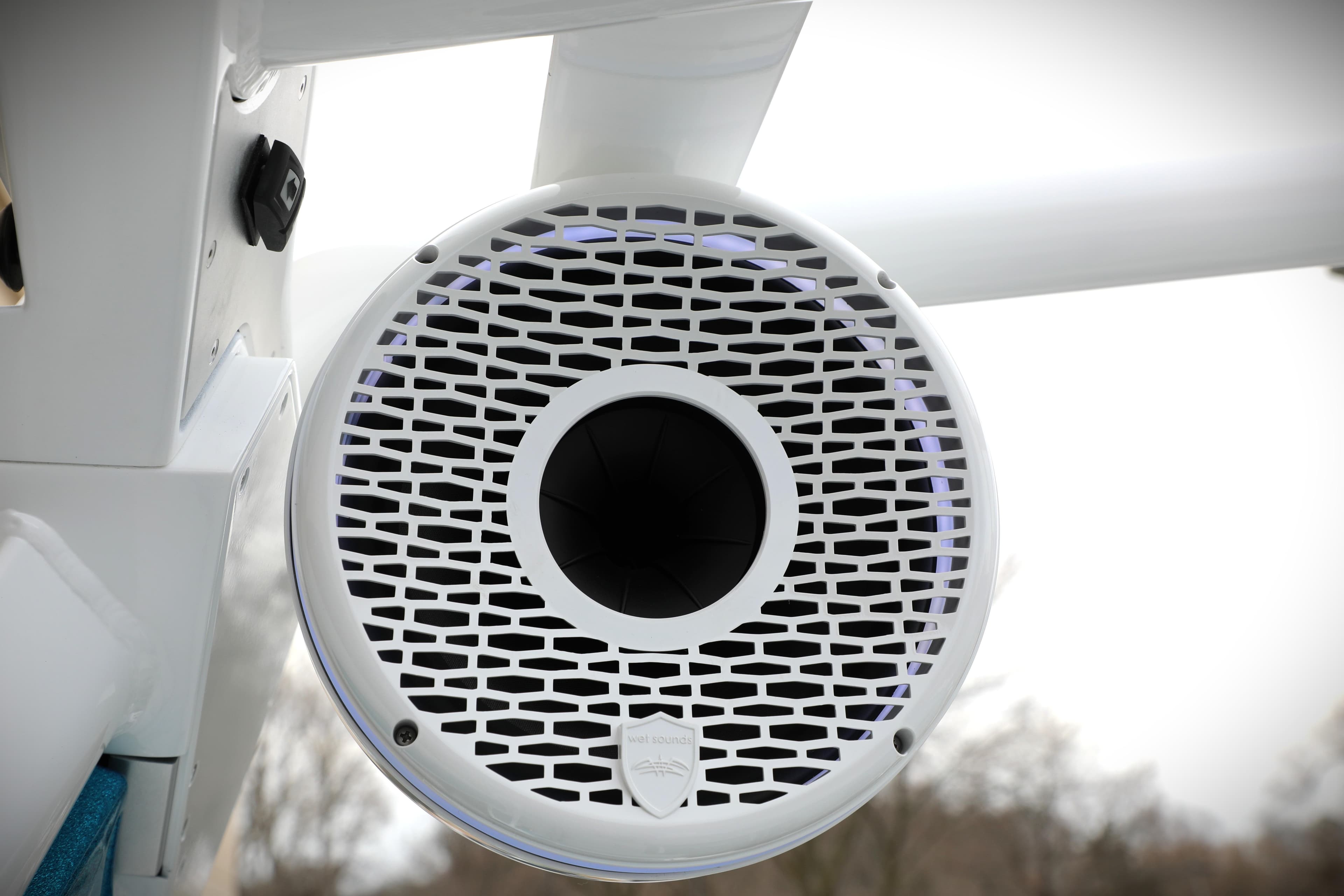 Close-up of a Centurion Nv233 2026 boat speaker with a white grille design.