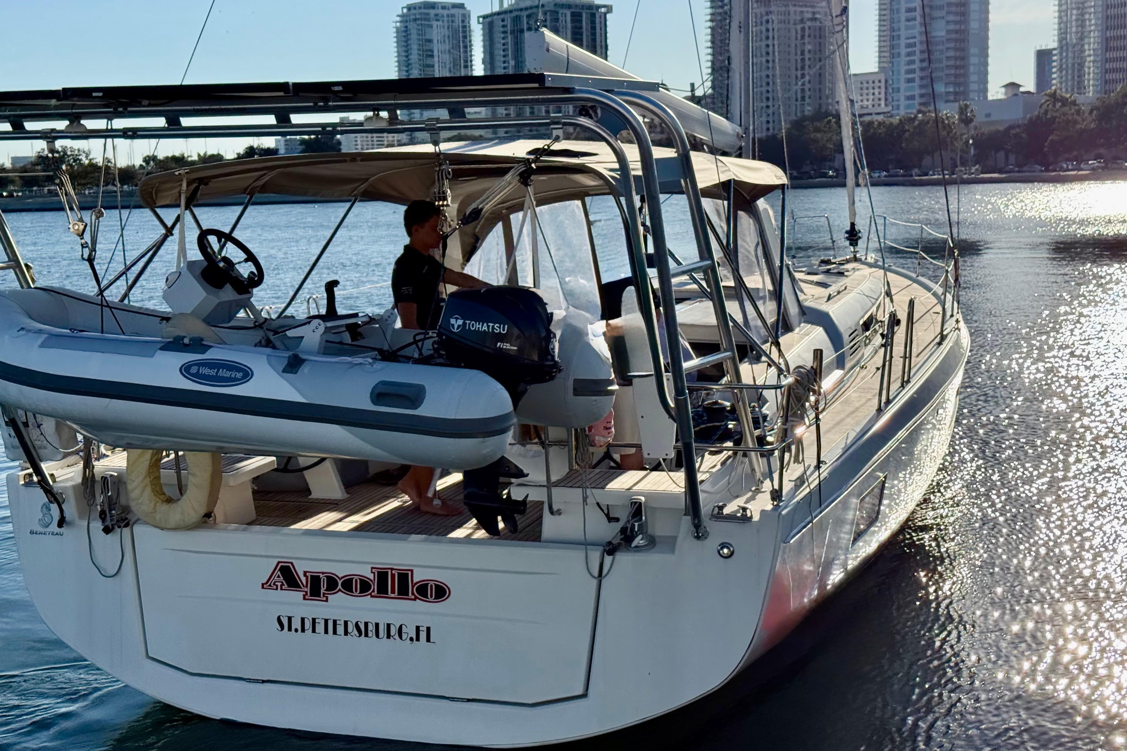 2020 Beneteau Oceanis 51.1 sailboat named Apollo in a sunny marina setting.