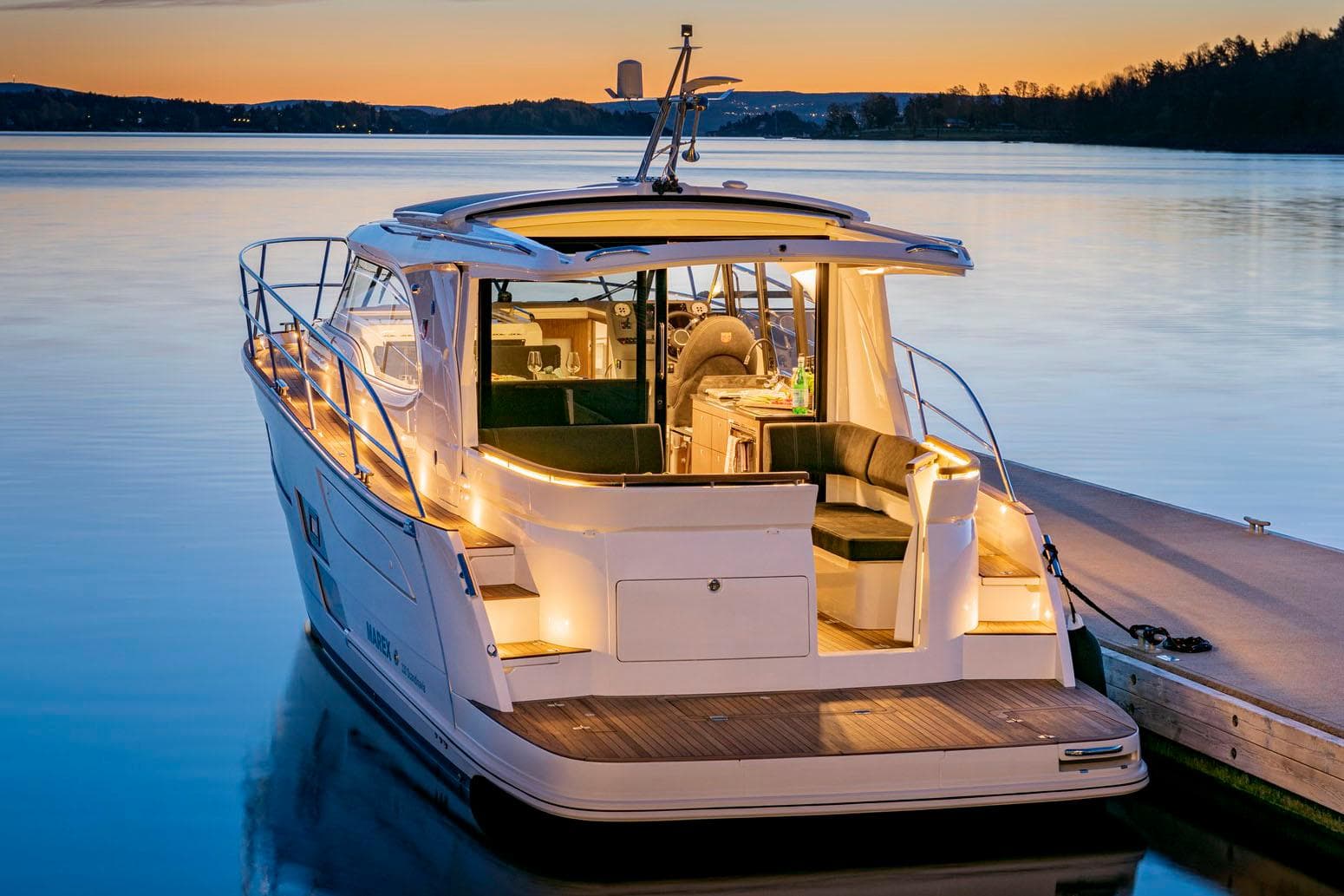 Manufacturer Provided Image: Marex 330 Scandinavia 2026 docked at sunset.