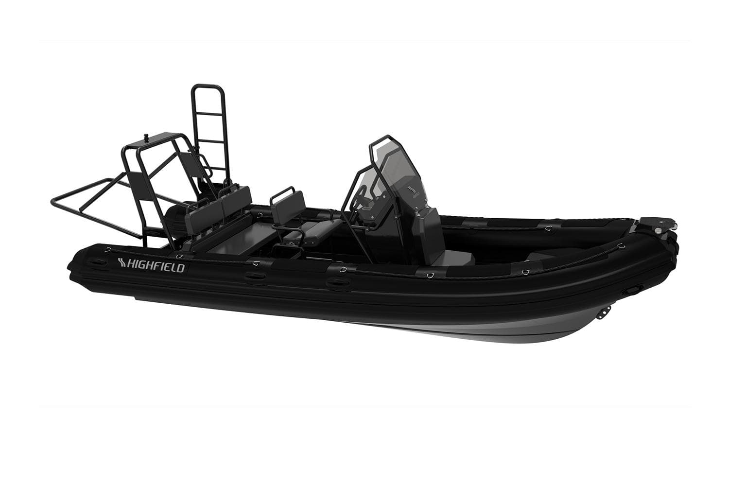 Manufacturer Provided Image: 2025 Highfield Patrol 600 boat, sleek black design, side view.