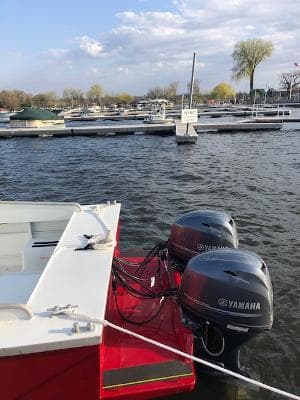Custom 2008 Gasparek Marine Eco Trawler with Yamaha engines docked at marina.