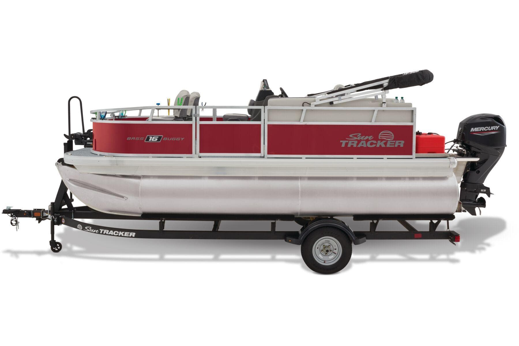 Manufacturer Provided Image: 2026 Sun Tracker Bass Buggy 16 XL Select pontoon boat on trailer, side view.