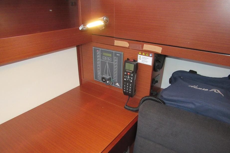 2022 Hanse 348 yacht interior with control panel and communication device.