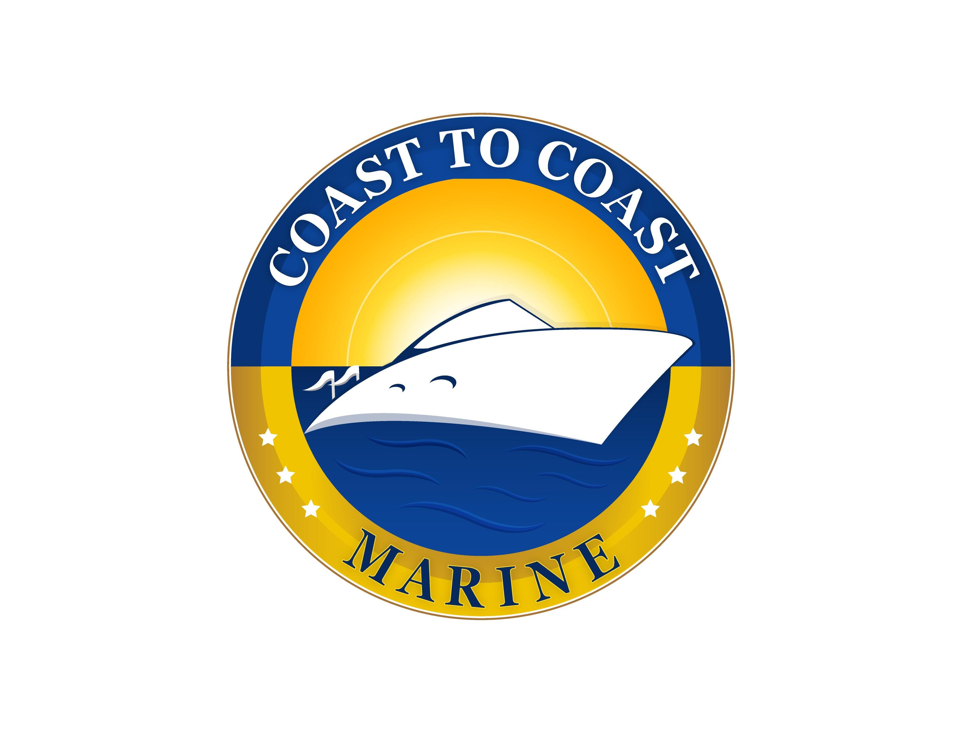 Coast to Coast Marine logo featuring a boat silhouette against a sun and sea backdrop.