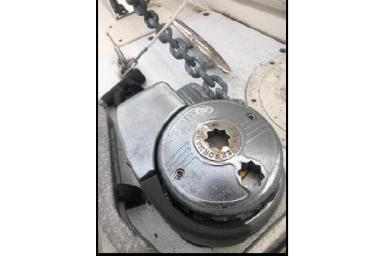 Anchor windlass on 2007 Sea Ray Sundancer 310 boat deck.
