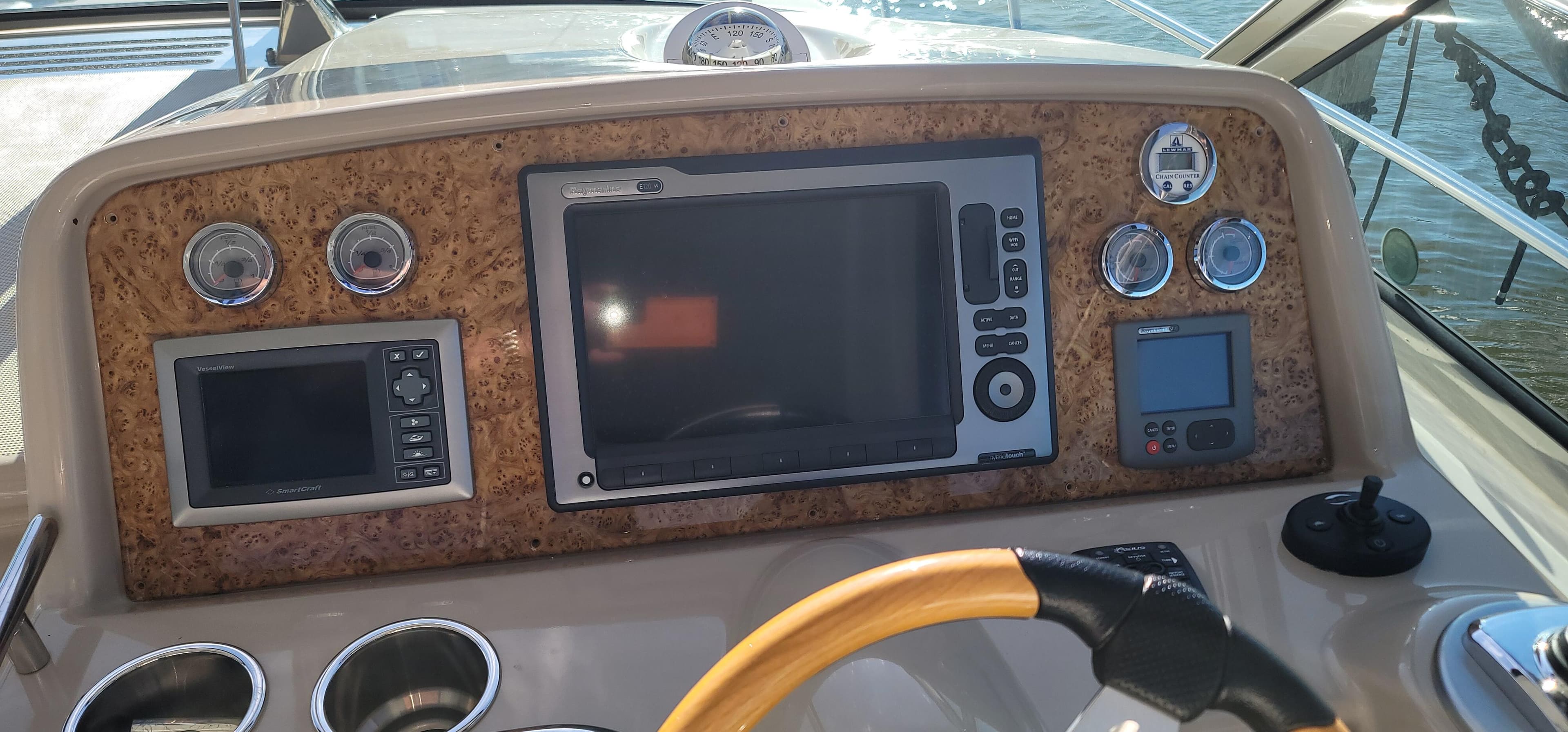 Dashboard of a 2012 Formula 37 Performance Cruiser with navigation system.