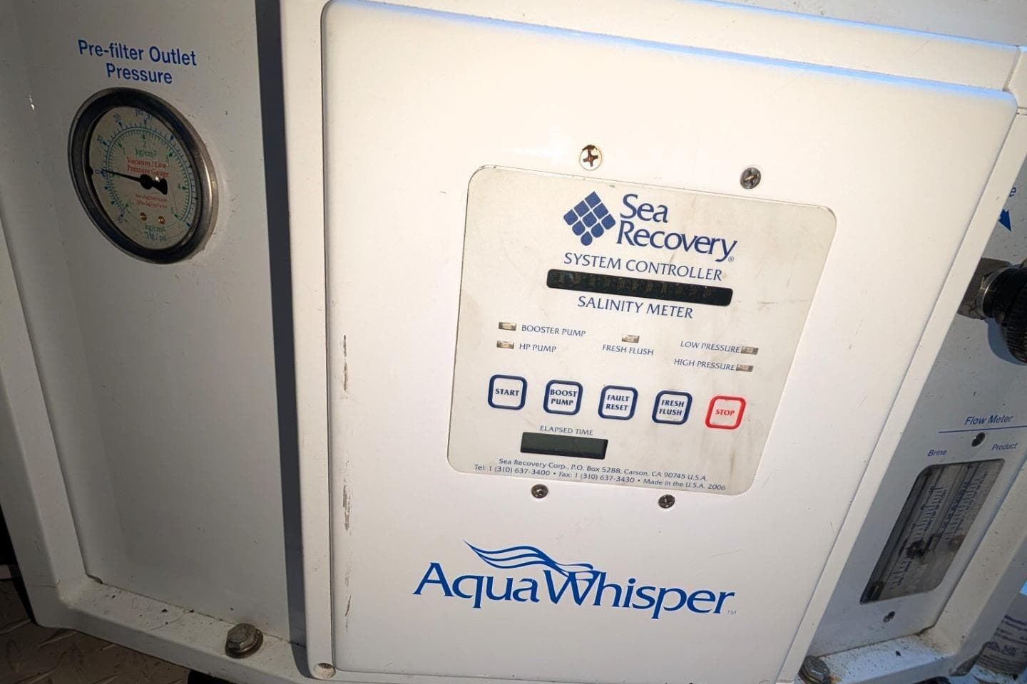 Sea Recovery Aqua Whisper system controller on 2007 Sea Ray 580 Sedan Bridge yacht.