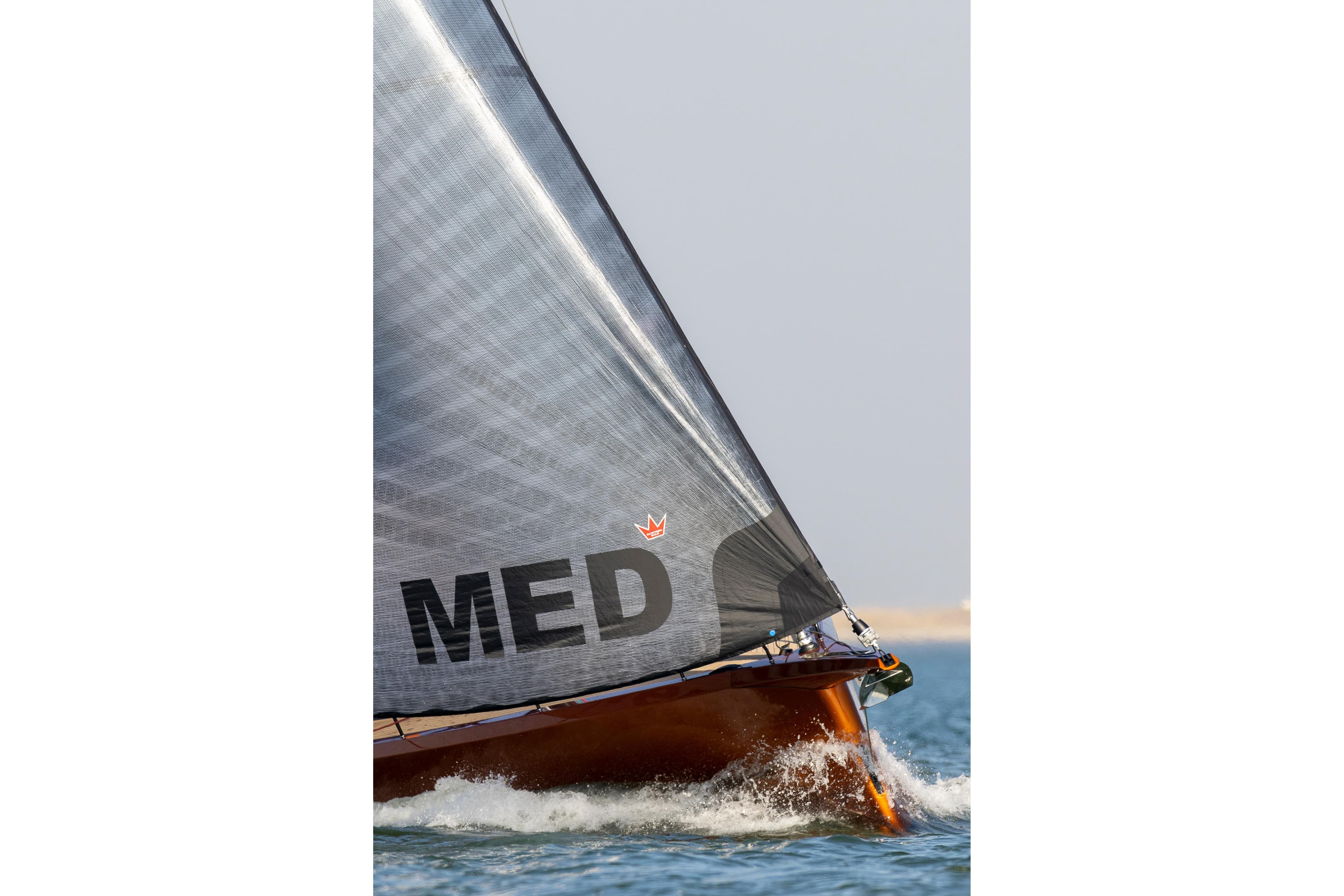 Saffier SL 46 MED 2027 sailboat cutting through water, showcasing sleek design and performance.