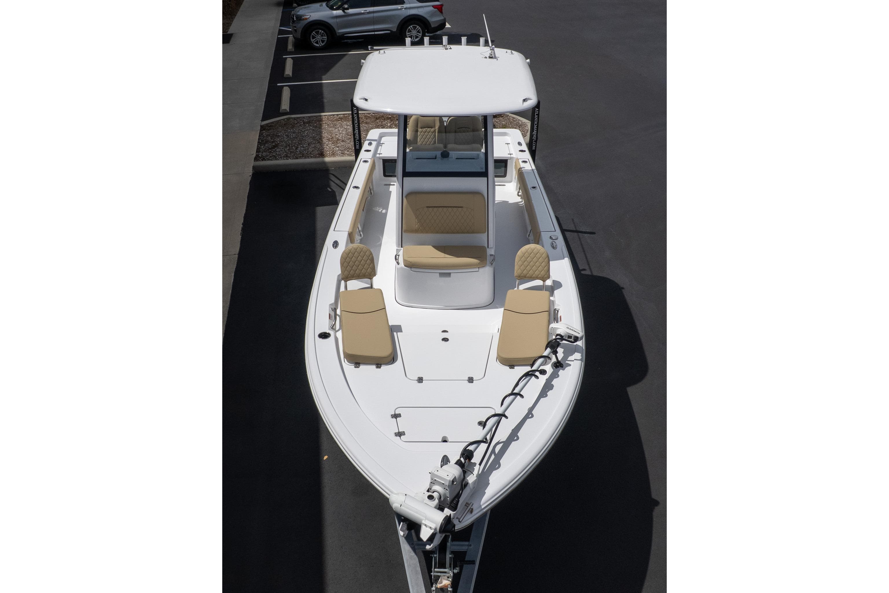 2026 Sportsman Masters 247 Bay Boat, aerial view, parked in a lot.