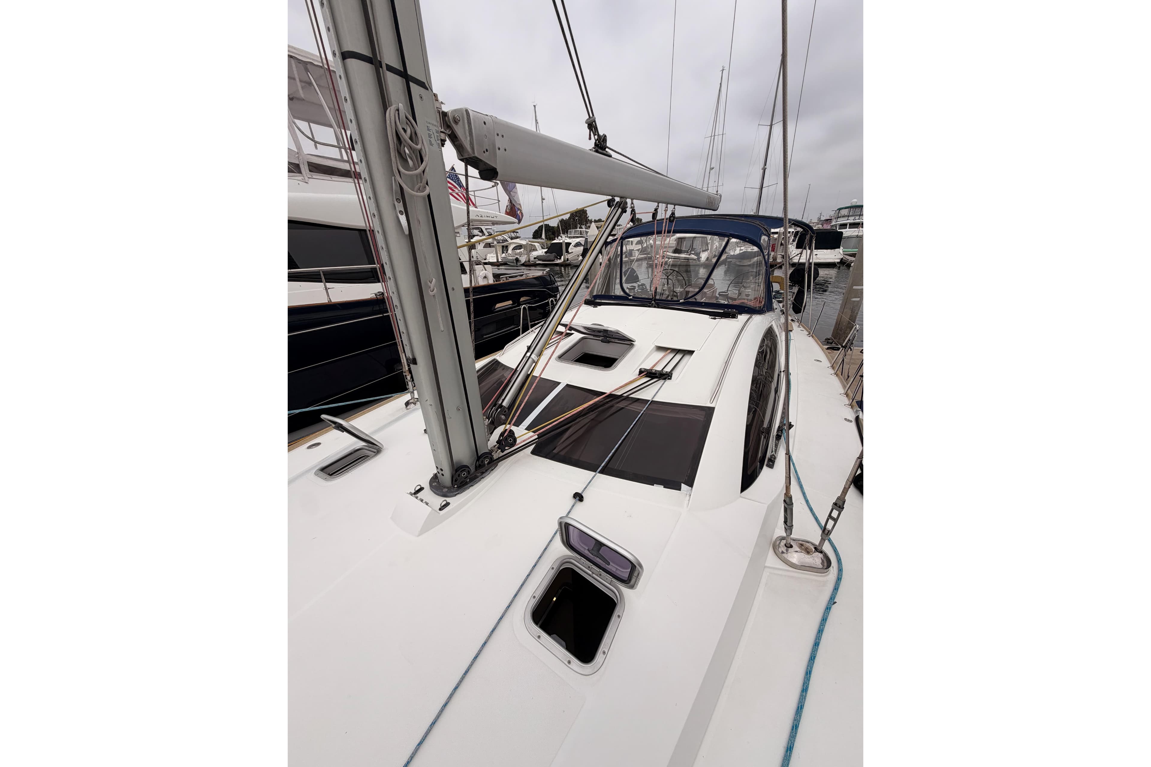 2014 Jeanneau Sun Odyssey 50 DS sailboat deck with rigging and cockpit view.