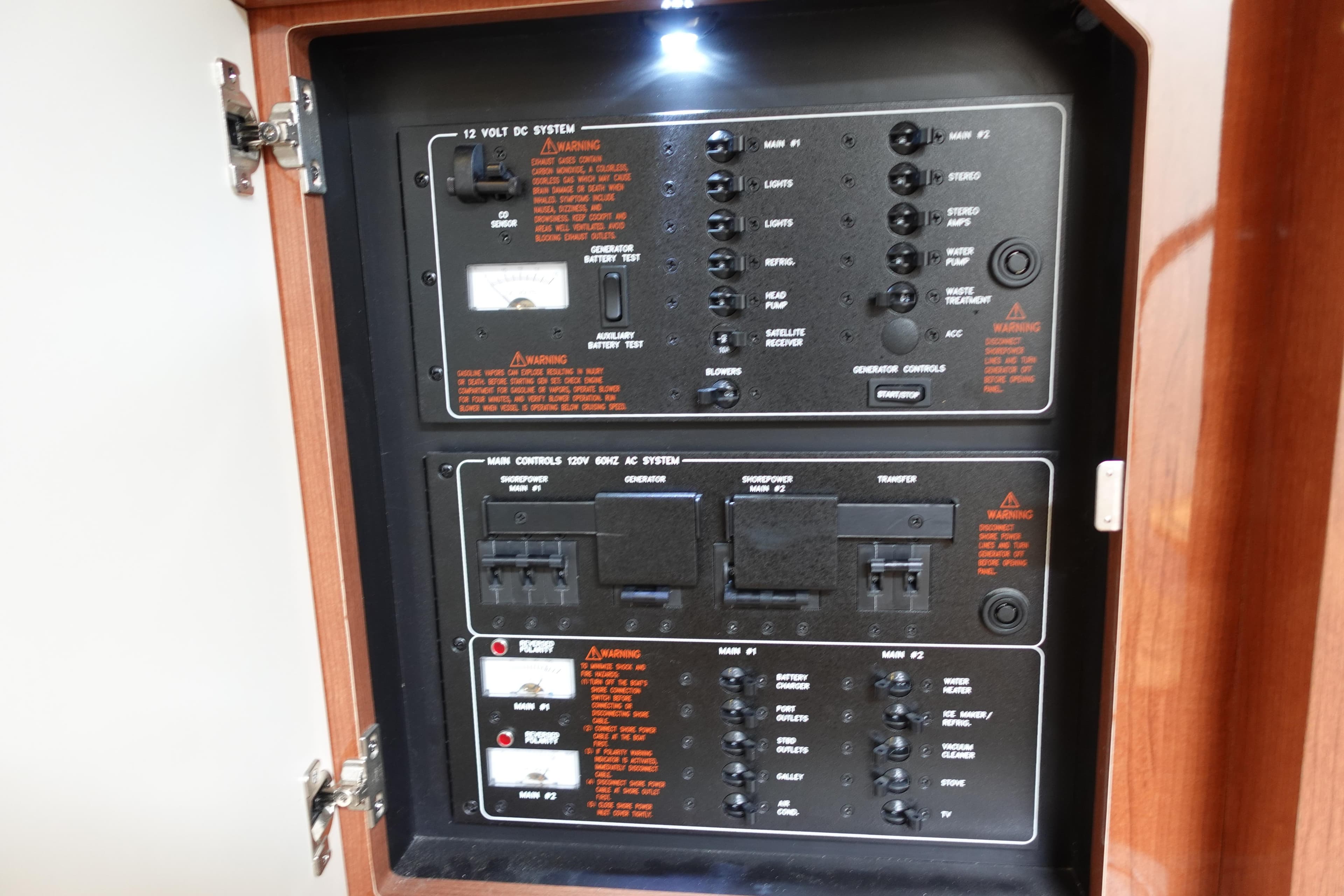 Control panel of a 2016 Formula 34 Cruiser boat, featuring electrical systems and switches.