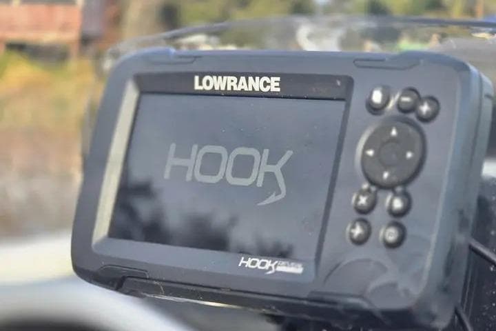 Lowrance Hook fish finder on 2025 Tracker Pro Team 175 Crappie Edition boat.