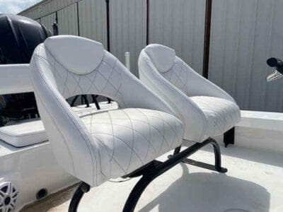 2025 Blazer 675 Ultimate Bay boat with white cushioned seats.