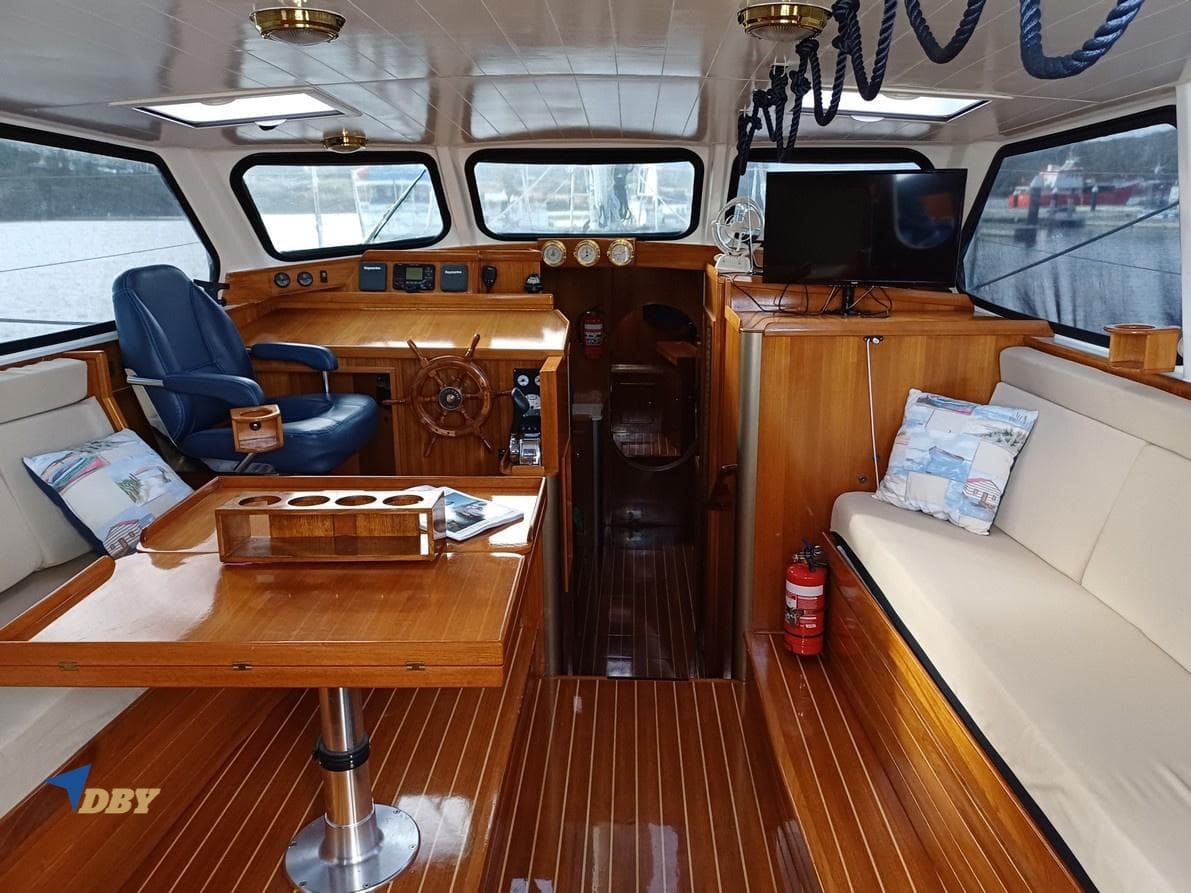 Luxurious 2016 custom aluminium expedition yacht interior with wood finish and modern amenities.