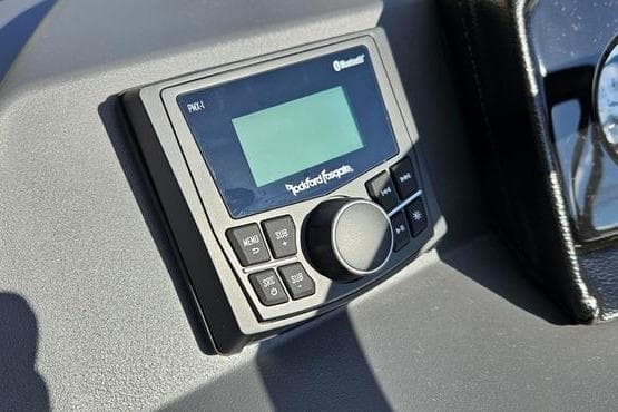Rockford Fosgate audio system on 2026 Bennington 22 SF boat dashboard.
