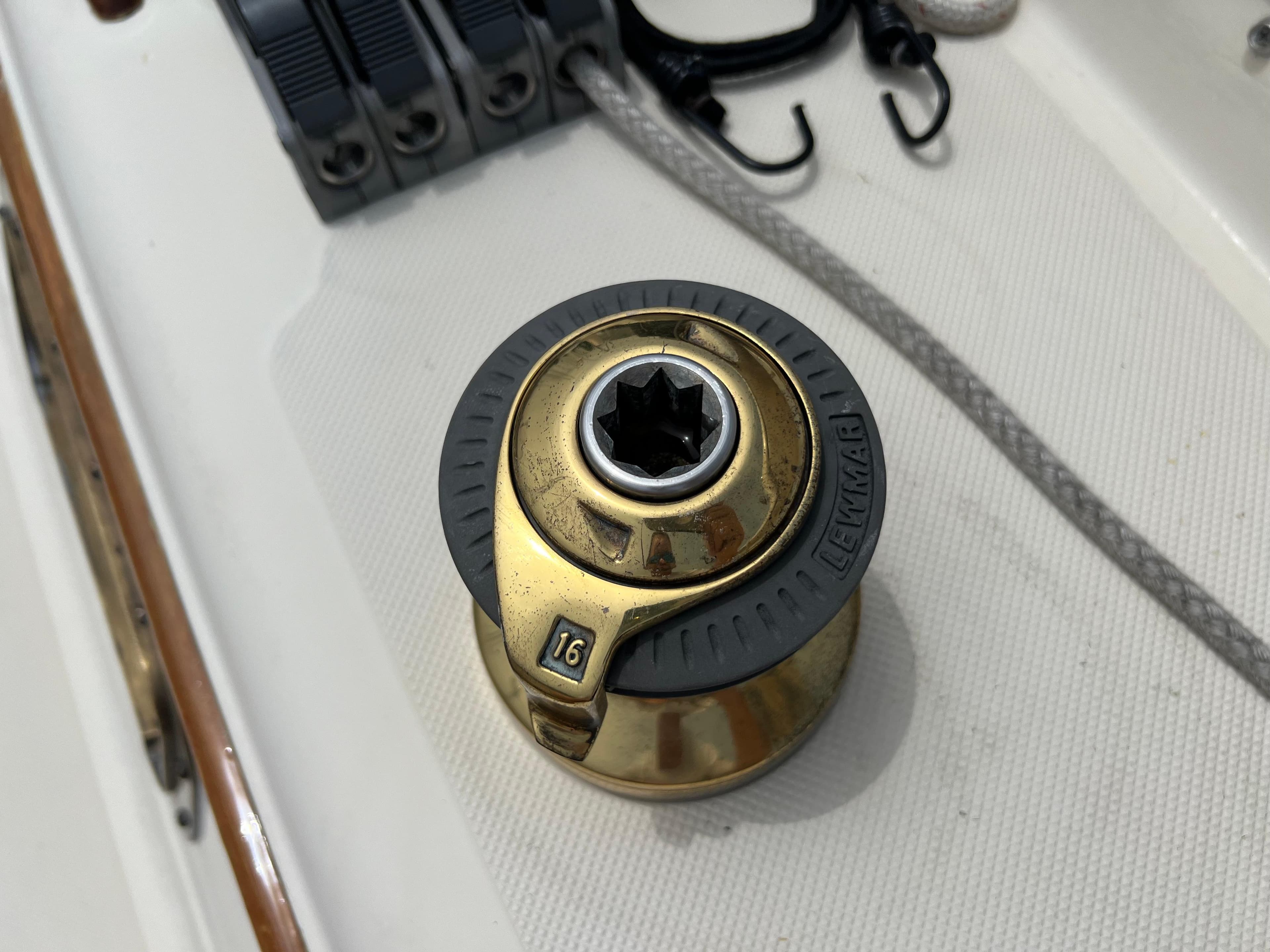 Lewmar winch on 1994 Pacific Seacraft 34 sailboat deck.