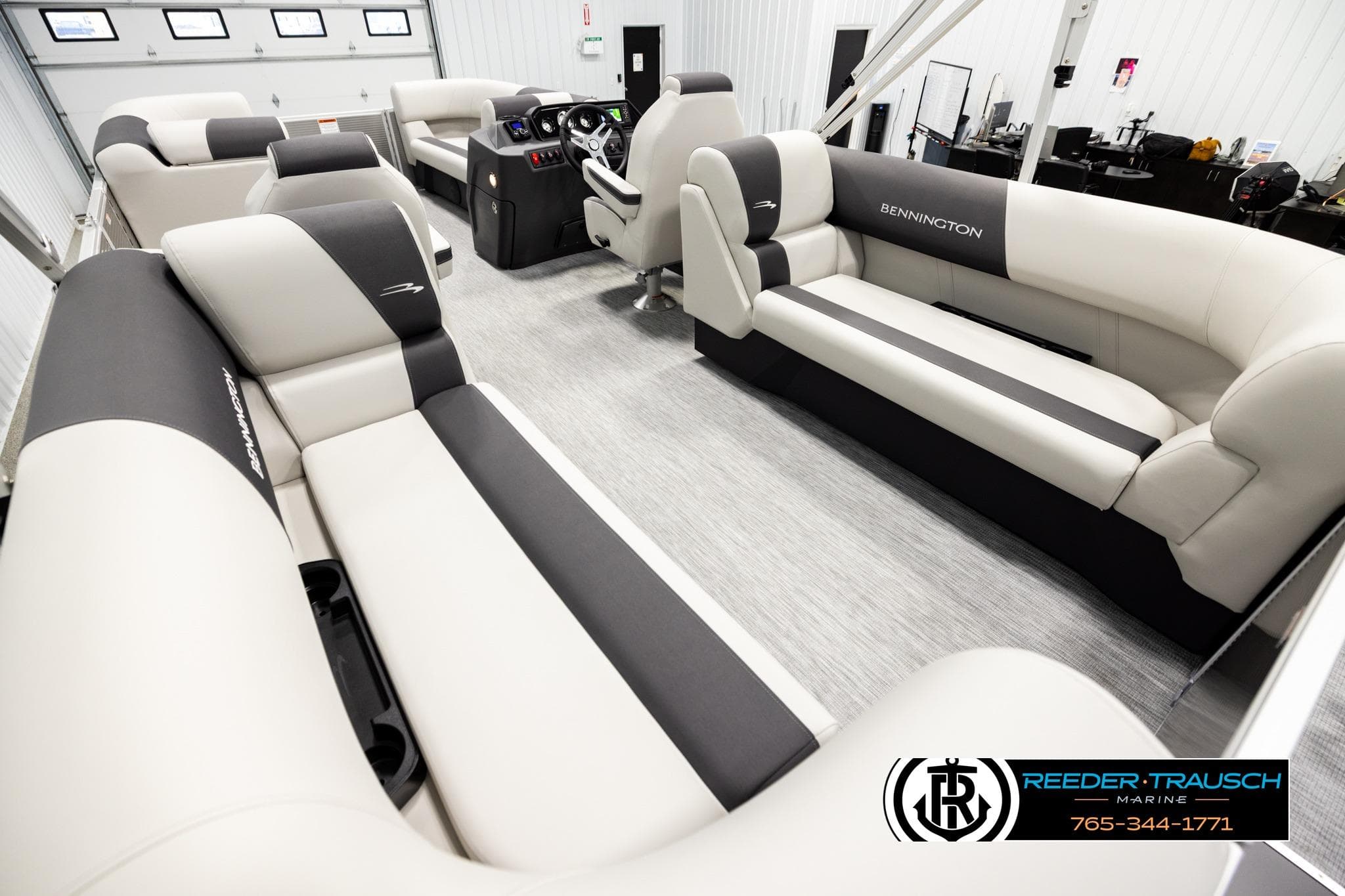 2026 Bennington 22 SSRSF pontoon boat interior with luxurious seating and modern design.