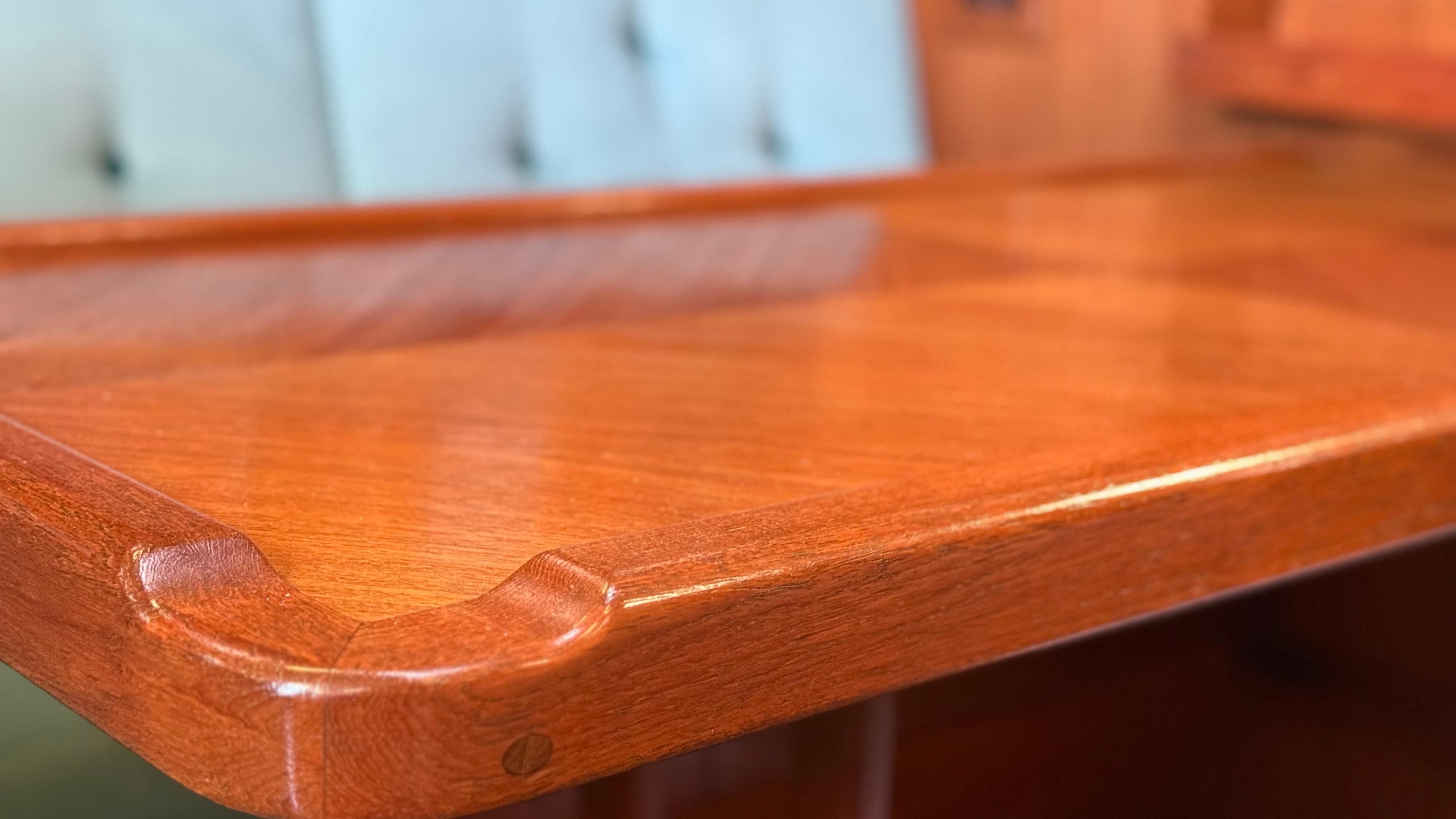 Polished wooden surface of a 1984 Cascade 36 interior, showcasing craftsmanship and design.
