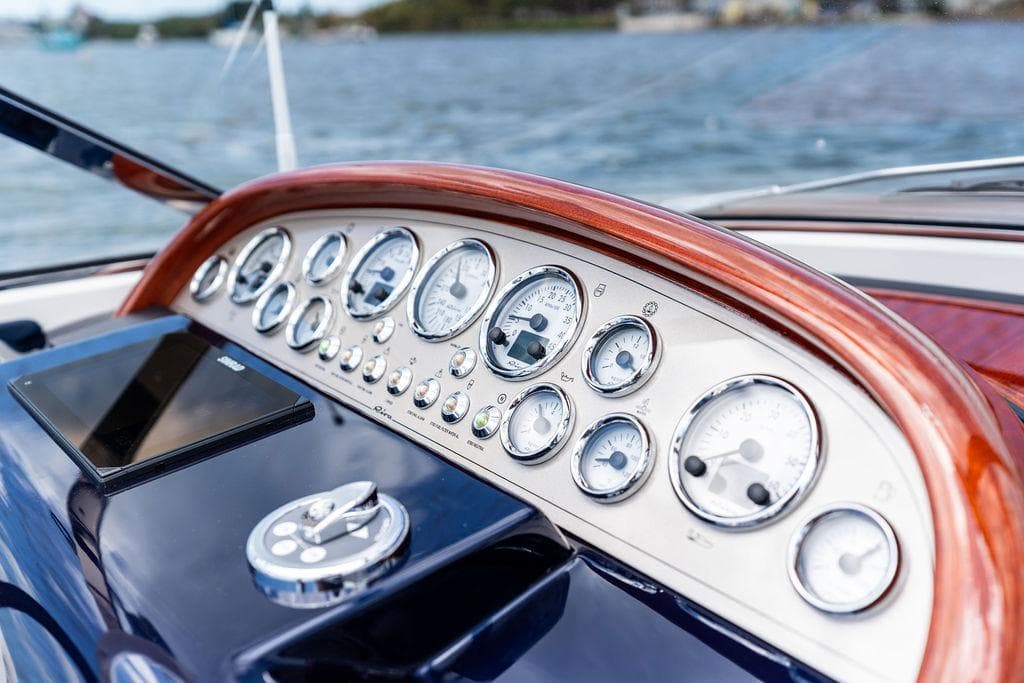 Dashboard of a 2015 Riva Aquariva Super boat with gauges and controls.