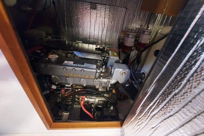 Engine compartment of 2019 Custom Chatam Extreme 42 yacht with Yanmar engine.