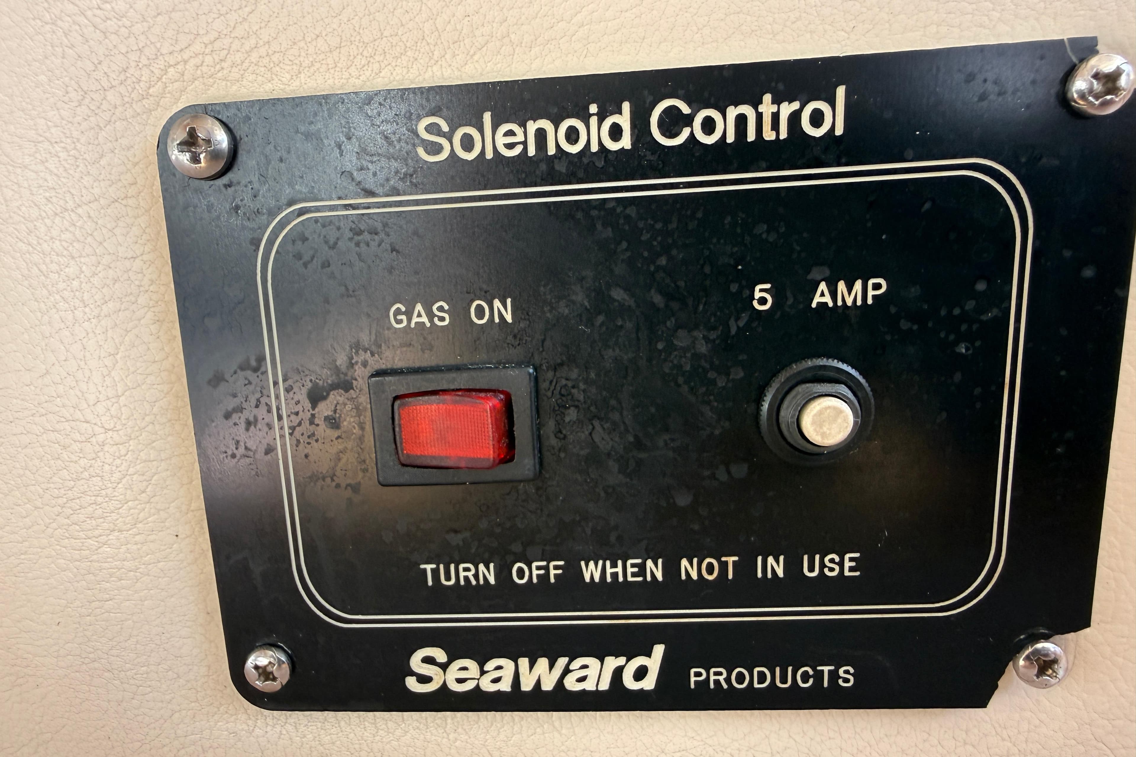 Solenoid control panel on 1998 Bayliner 3788 Command Bridge Motoryacht by Seaward Products.