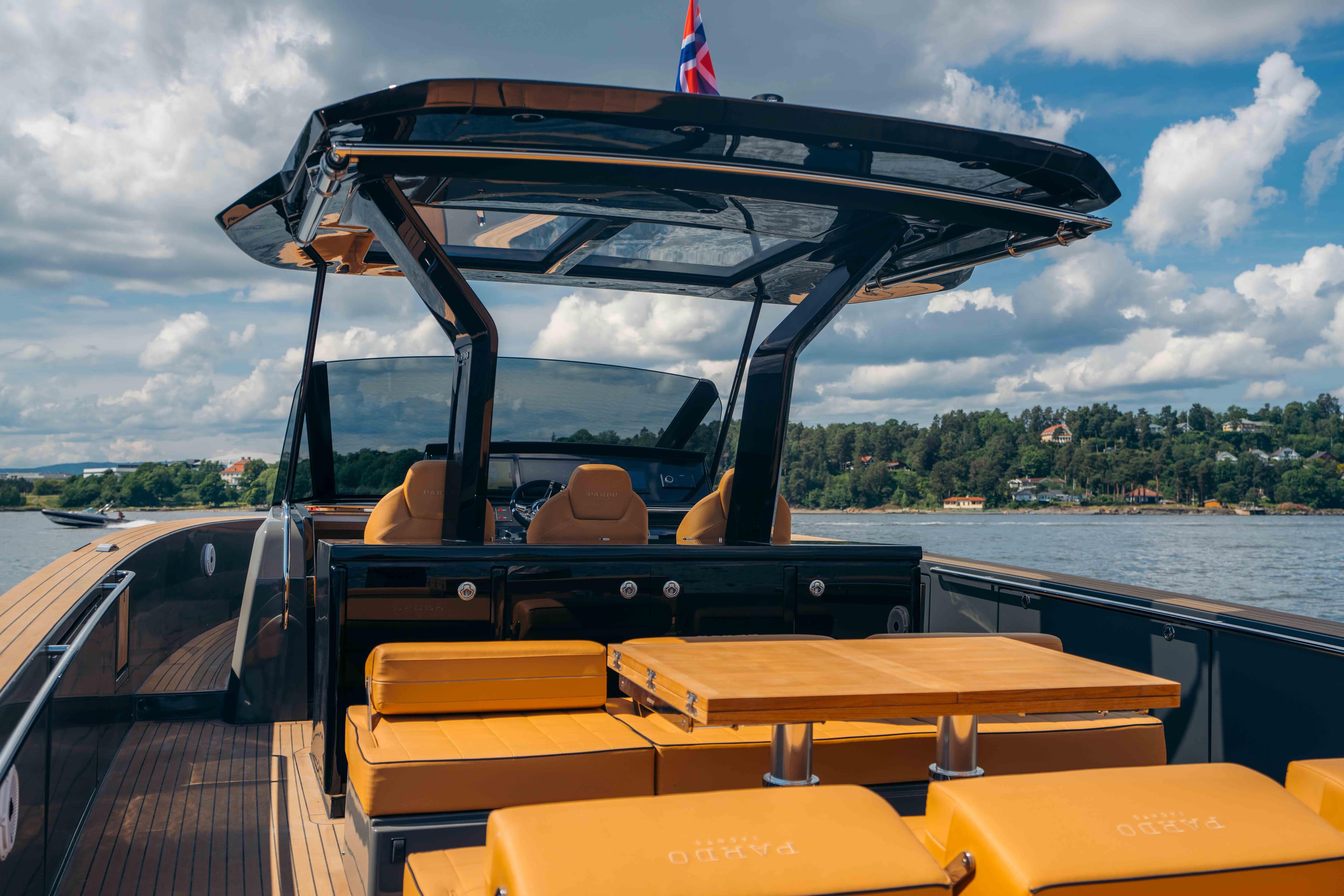2024 Pardo Yachts P43 luxury yacht with sleek design and spacious deck on a sunny day.