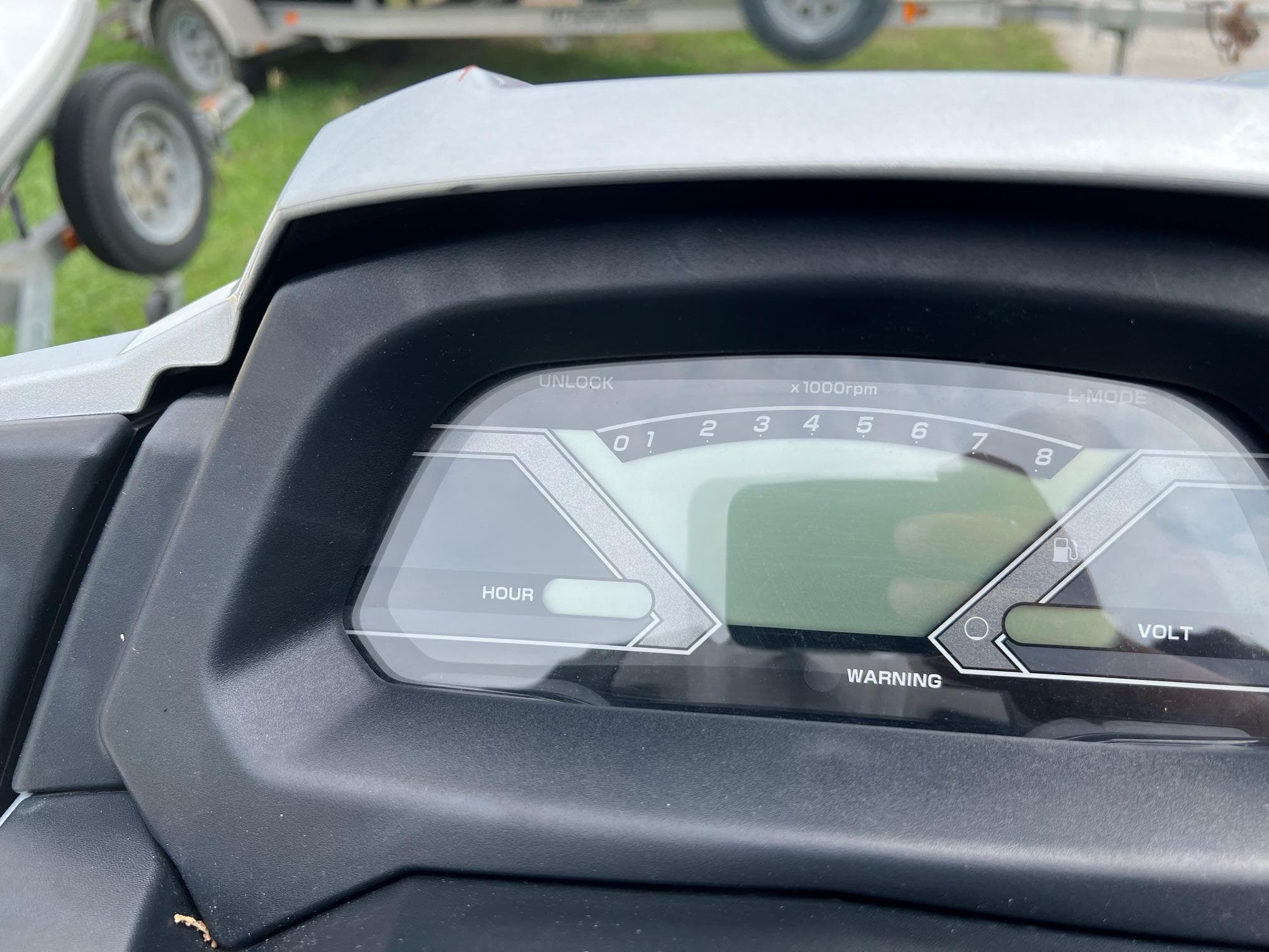 Close-up of 2015 Yamaha WaveRunner VX Deluxe dashboard display.