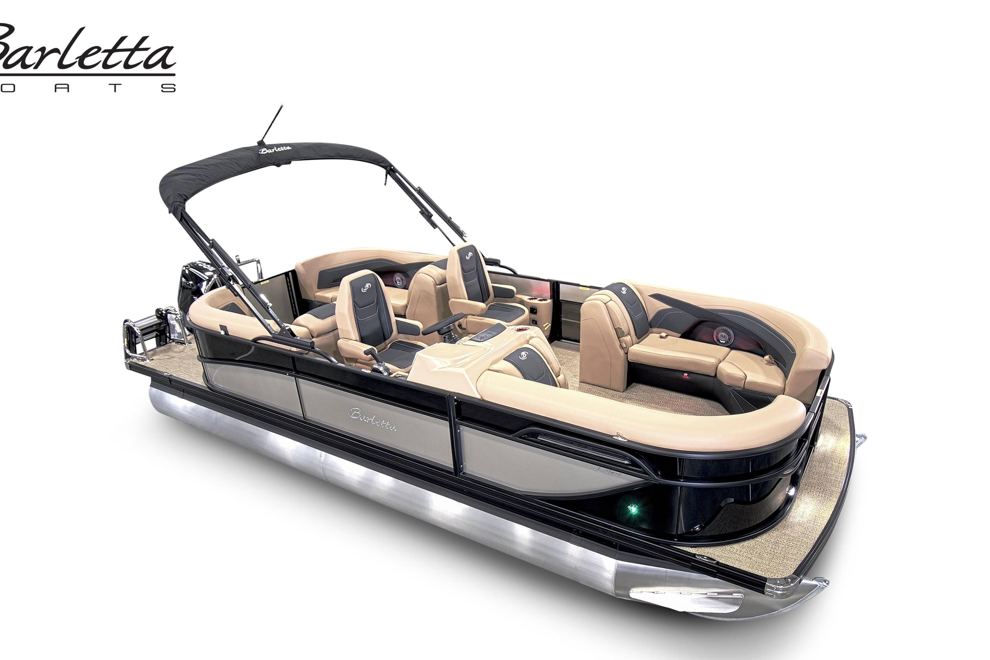 2026 Barletta Cabrio 22QC pontoon boat with luxurious seating and sleek design.
