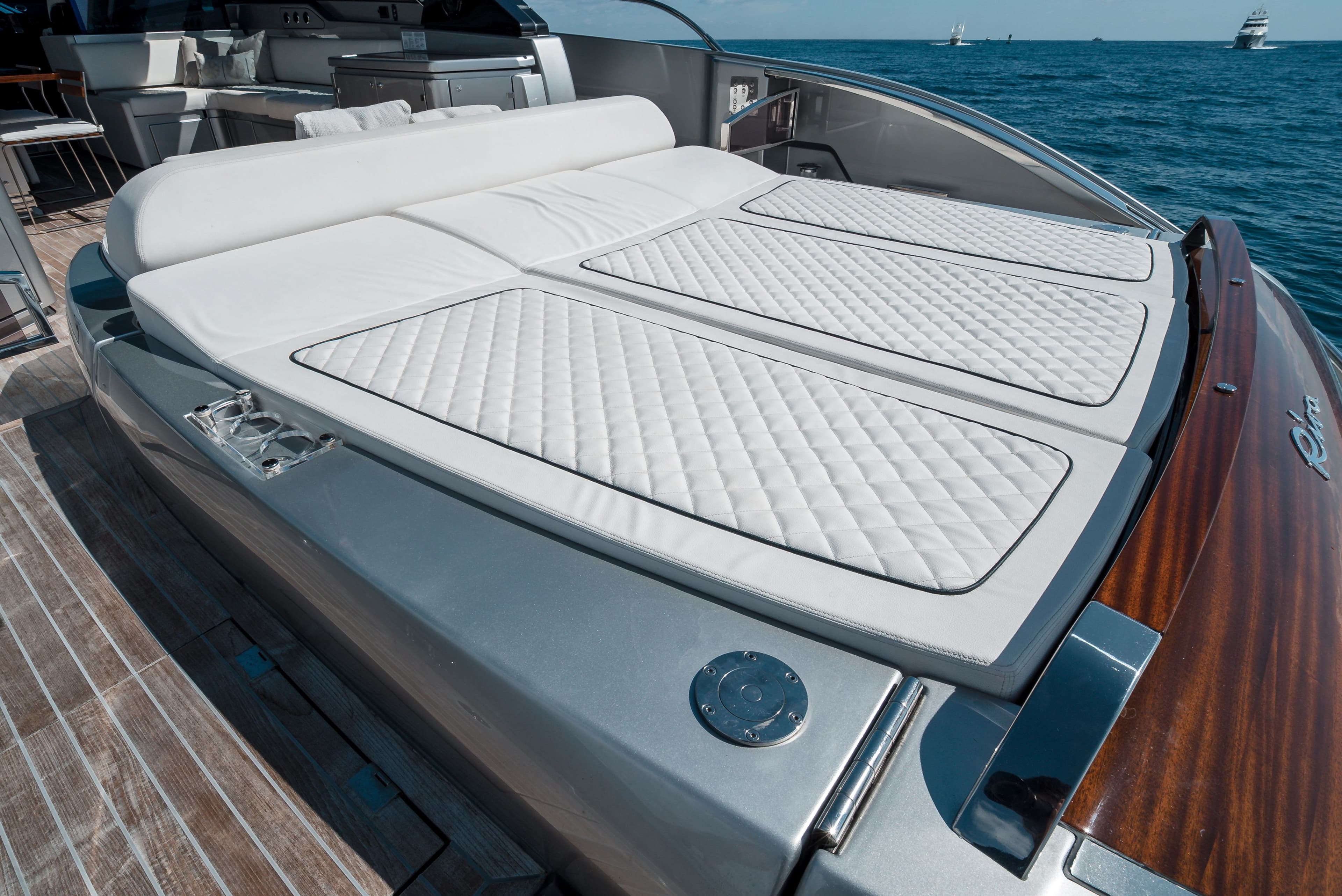 Luxurious sun deck of the Riva 68' Diable yacht, 2024 model.