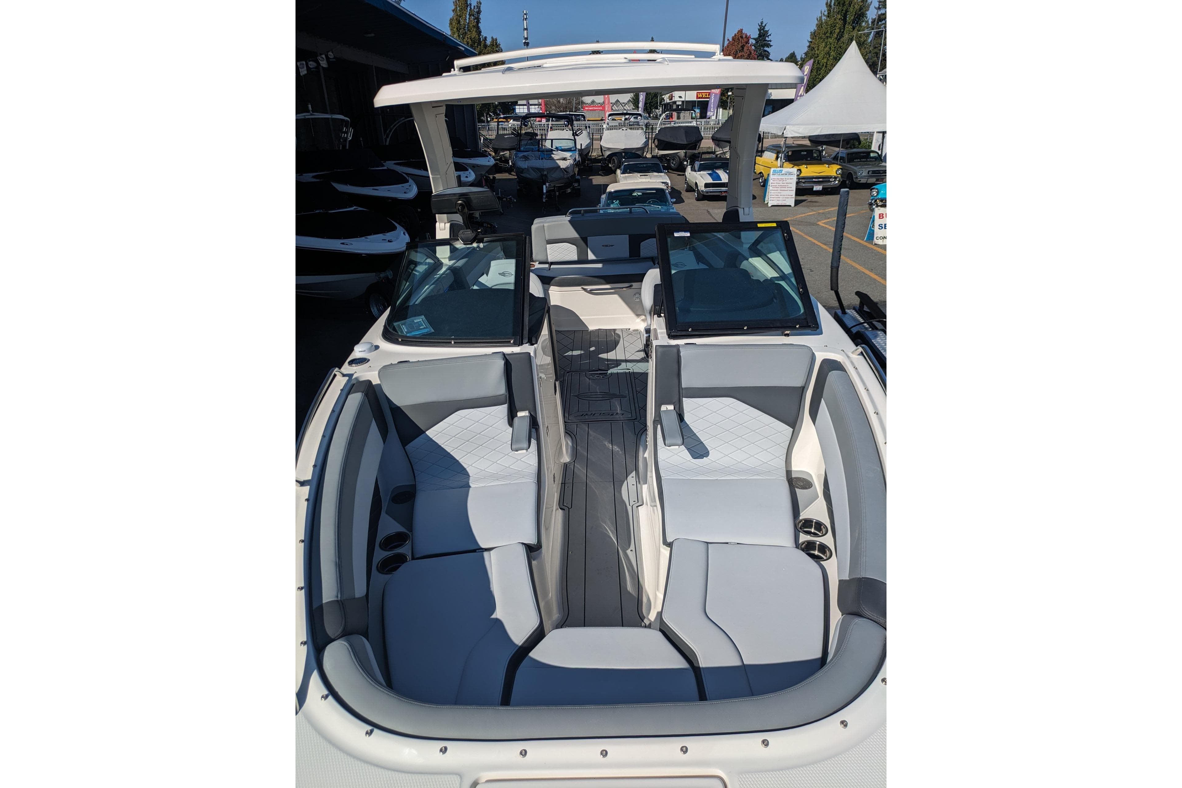 2026 Chaparral 6 GTS boat interior with modern seating and sleek design.