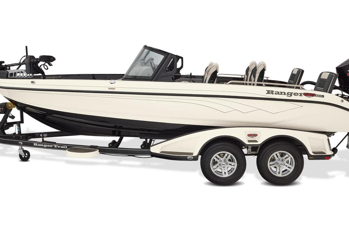 Manufacturer Provided Image: 2026 Ranger 620xFS Pro fishing boat on trailer, side view.