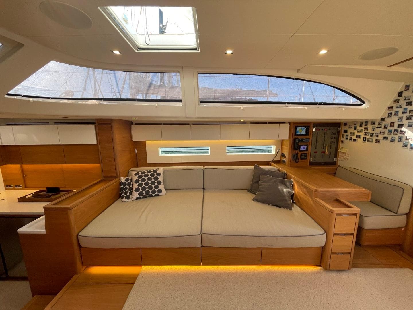 Luxurious interior of 2017 Solaris 68 RS yacht with spacious seating and modern design.