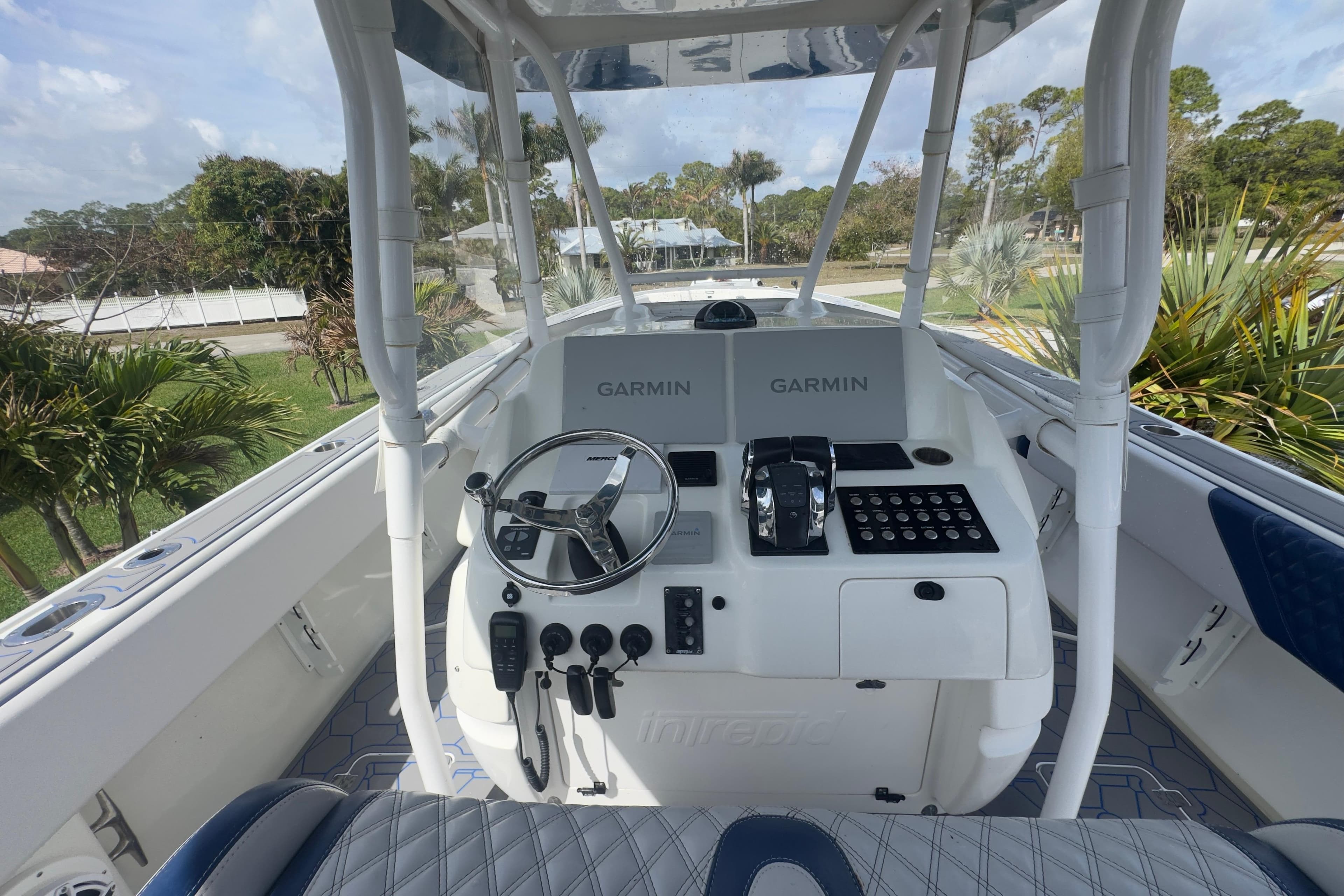 2007 Intrepid 370 Center Console boat cockpit with Garmin navigation system.