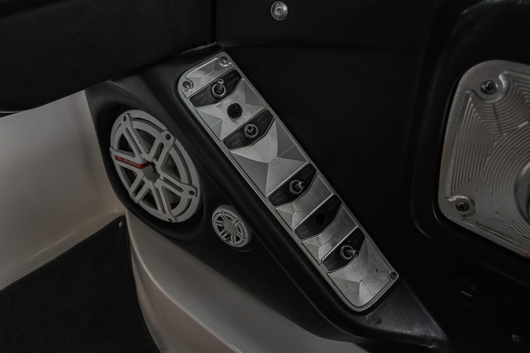 2009 MasterCraft X-45 boat interior with speaker and control panel.