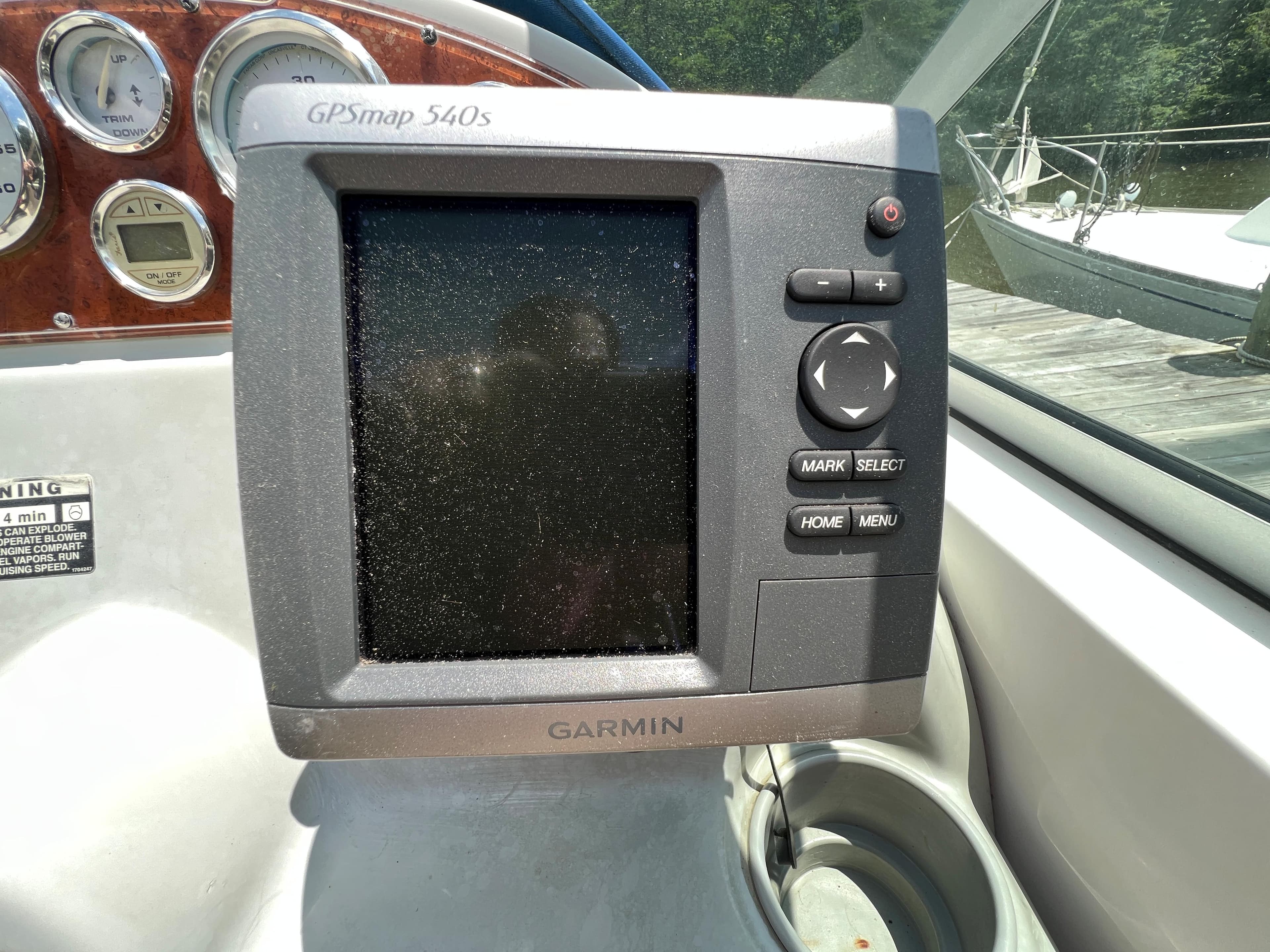 Garmin GPSmap 540s on 2007 Bayliner 265 boat dashboard.